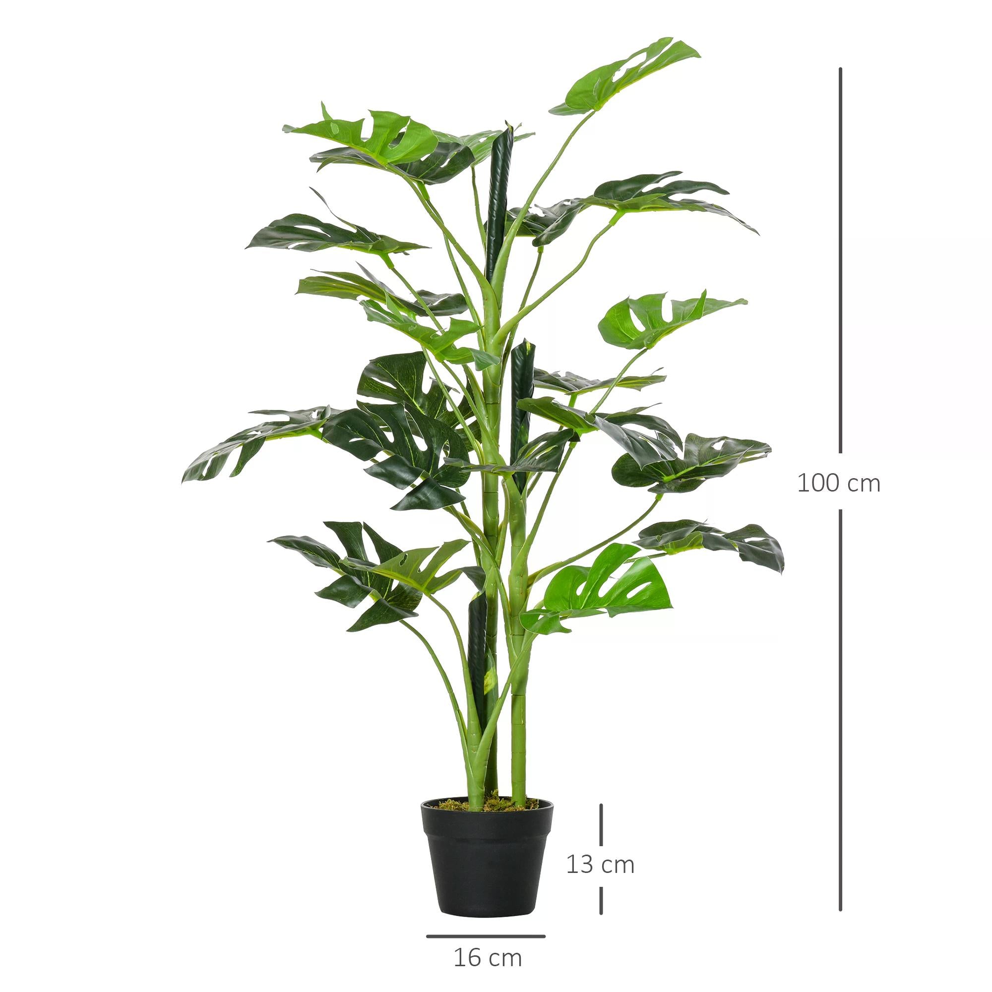 Outsunny Artificial Monstera Delight: Lifelike Cheese Plant with 21 Lush Leaves, Nursery Pot for Indoor/Outdoor Tropical Flair, Verdant Green