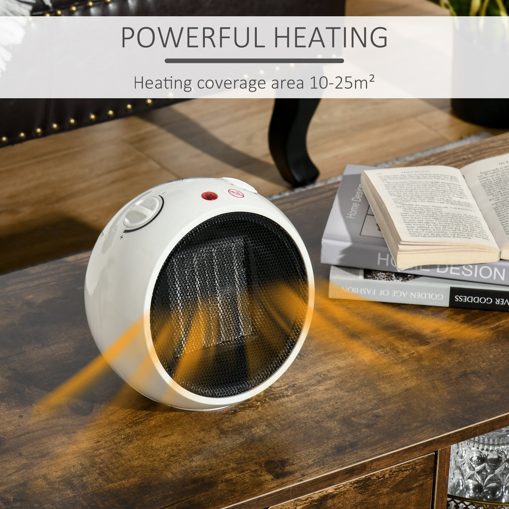 HOMCOM Small Table Top Space Heater, Ceramic Electric Heater with 2 Heat and Fan, Adjustable Temperature, Tip-Over & Overheating Protection, 900W/1500W