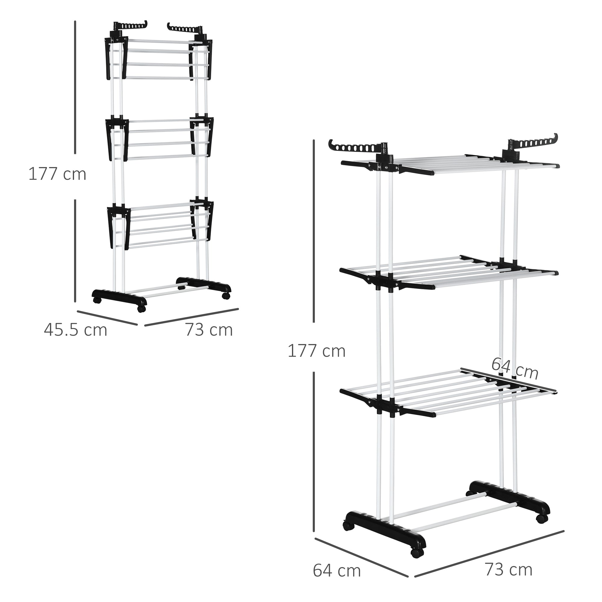HOMCOM Foldable Clothes Drying Rack, 4-Tier Steel Garment Laundry Rack with Castors for Indoor and Outdoor Use, Black - North Peak Garden Furniture