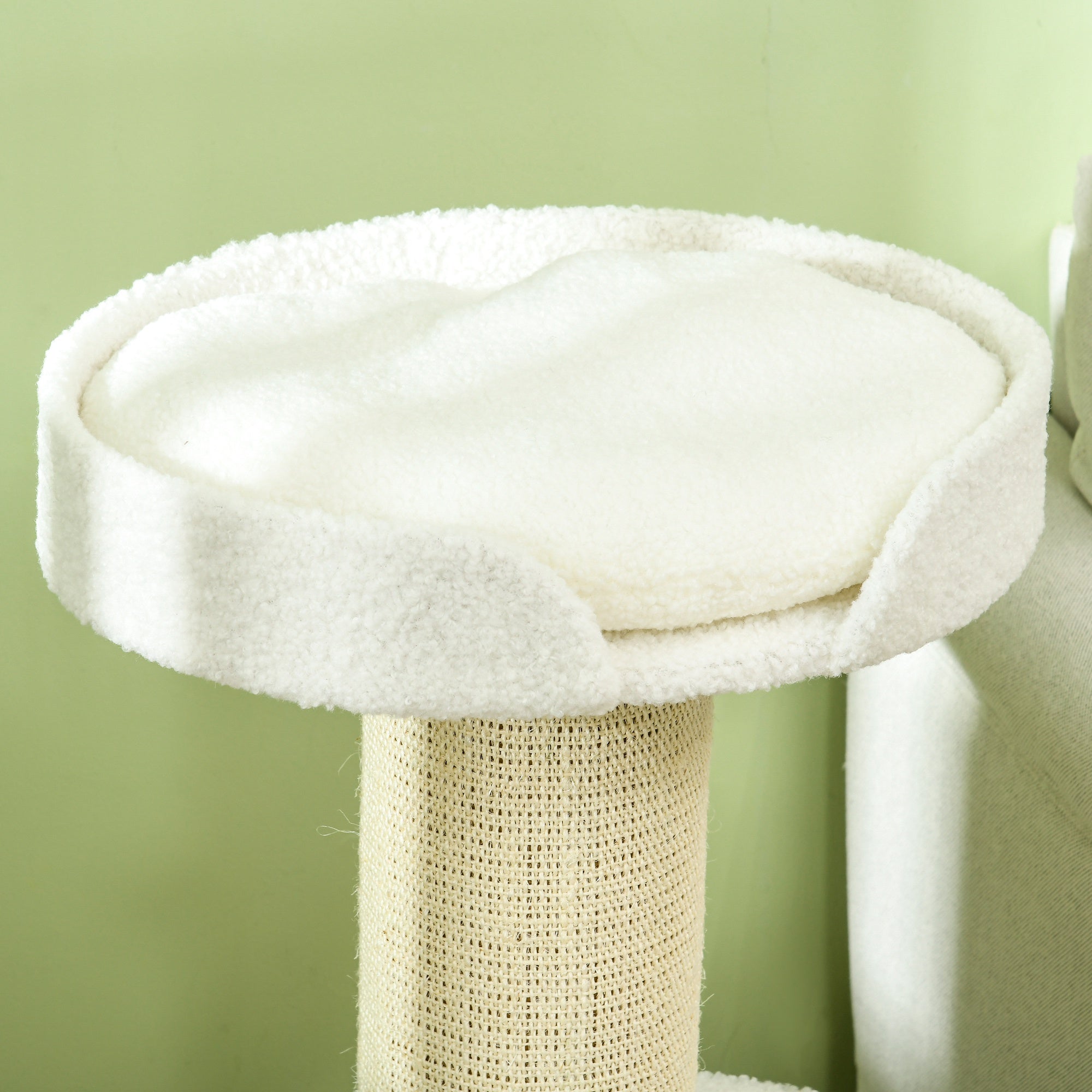PawHut 2 Tier Sisal Sherpa Cat Tree with Basket Cushion Sisal Post Cream White - North Peak Garden Furniture