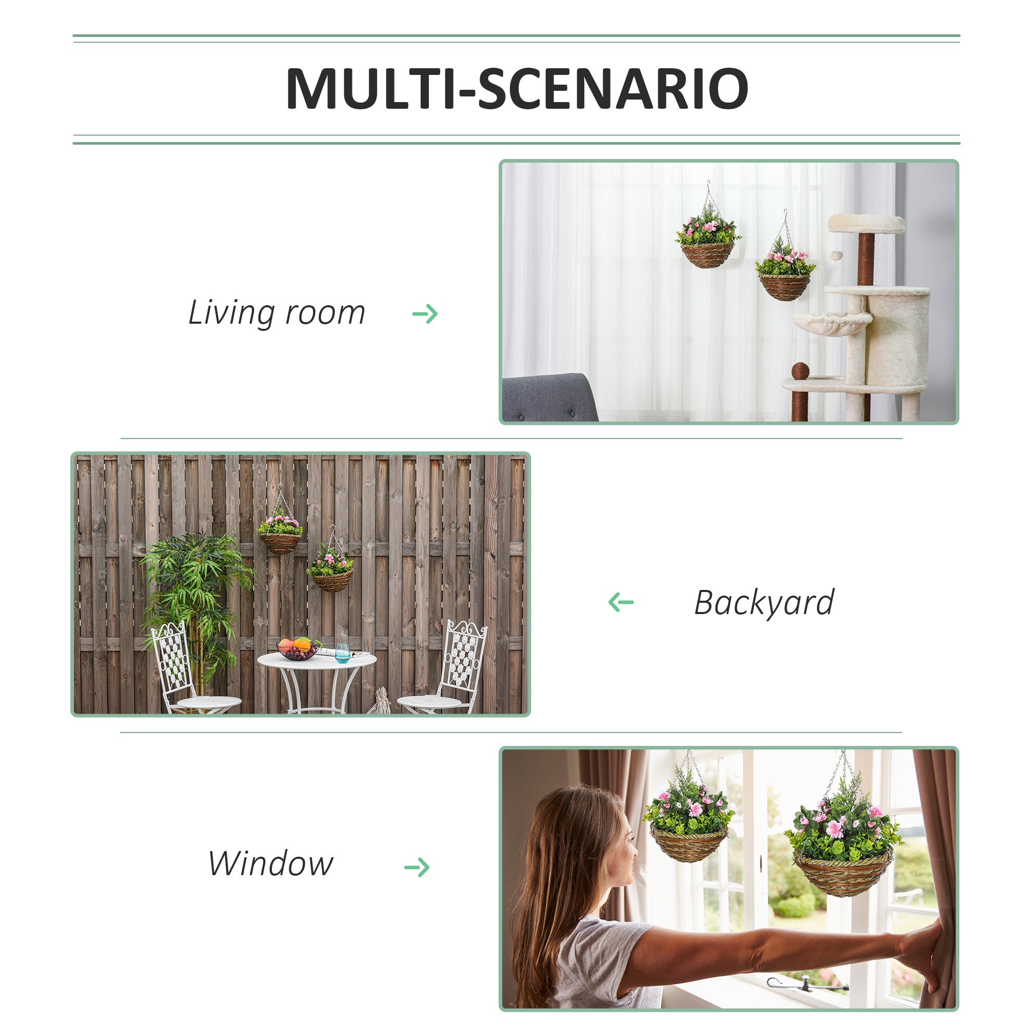 Outsunny Pack of 2 Faux Plant Artificial Lisianthus Flowers Hanging Planter with Basket for Indoor Outdoor Decoration, Pink - North Peak Garden Furniture