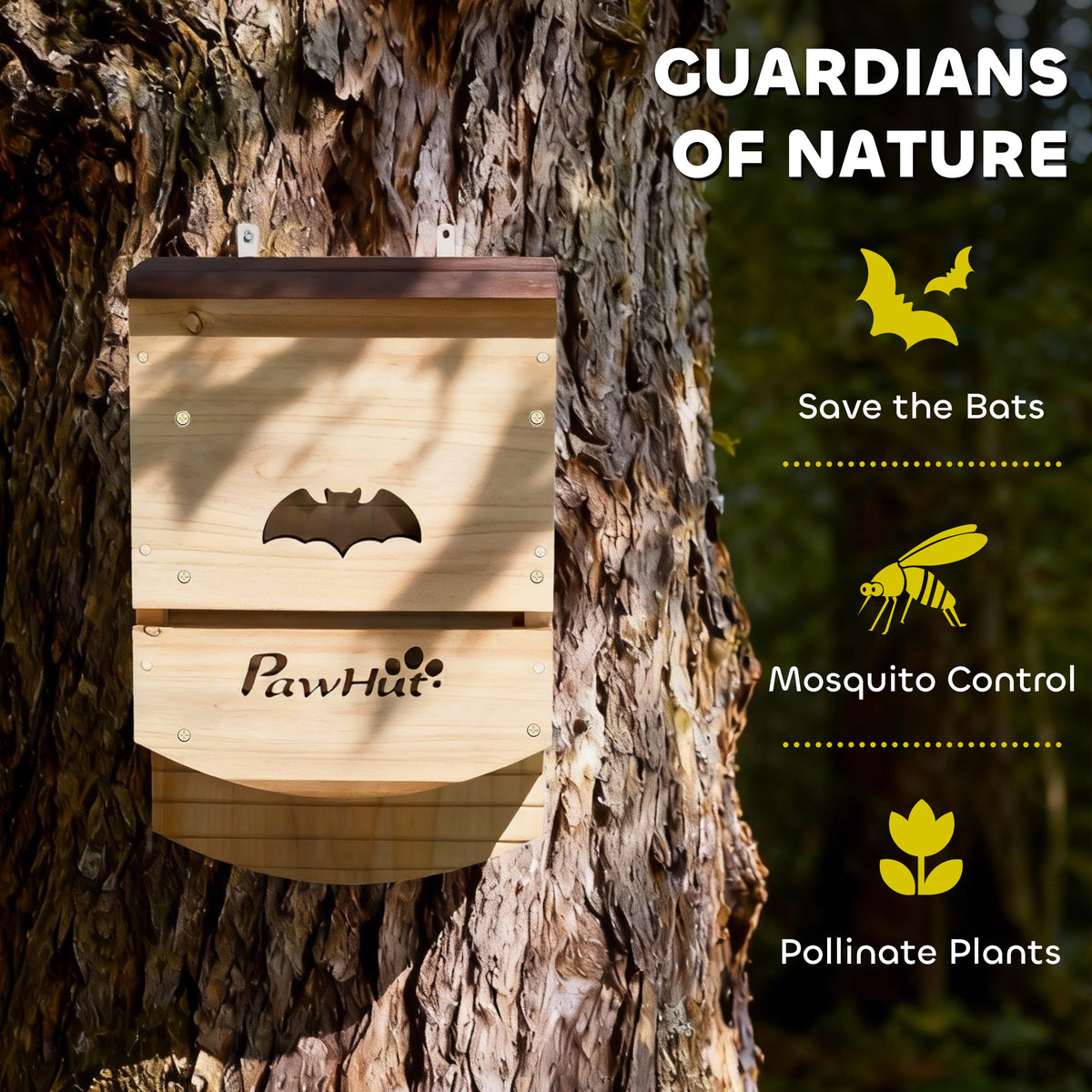PawHut Bat Boxes, Pack of 3 Wooden Bat Houses for Outdoor, Garden, Farm, Easy to Hang, 23 x 9.5 x 36.5 cm, Natural