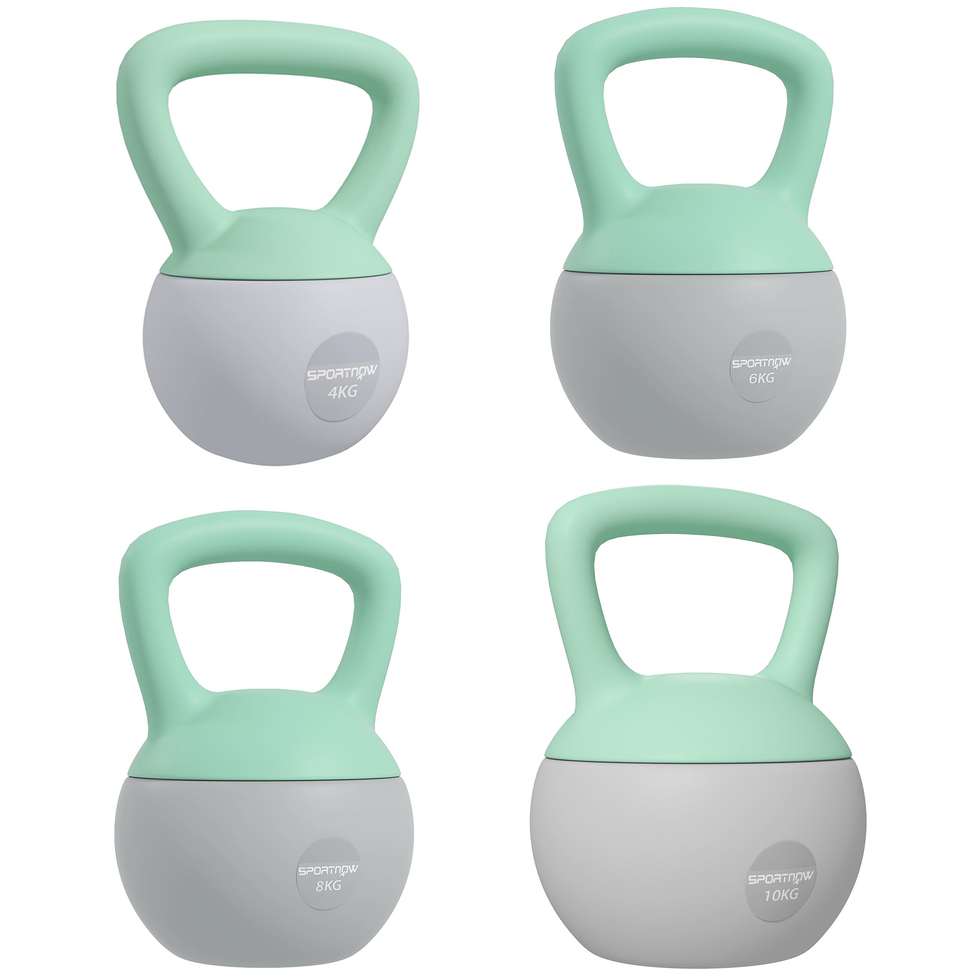SPORTNOW 4kg/6kg/8kg/10kg Soft Kettlebell, Kettle Bell with Non-Slip Handle, for Home Gym, Strength Training, Cardio - Grey and Green - North Peak Garden Furniture