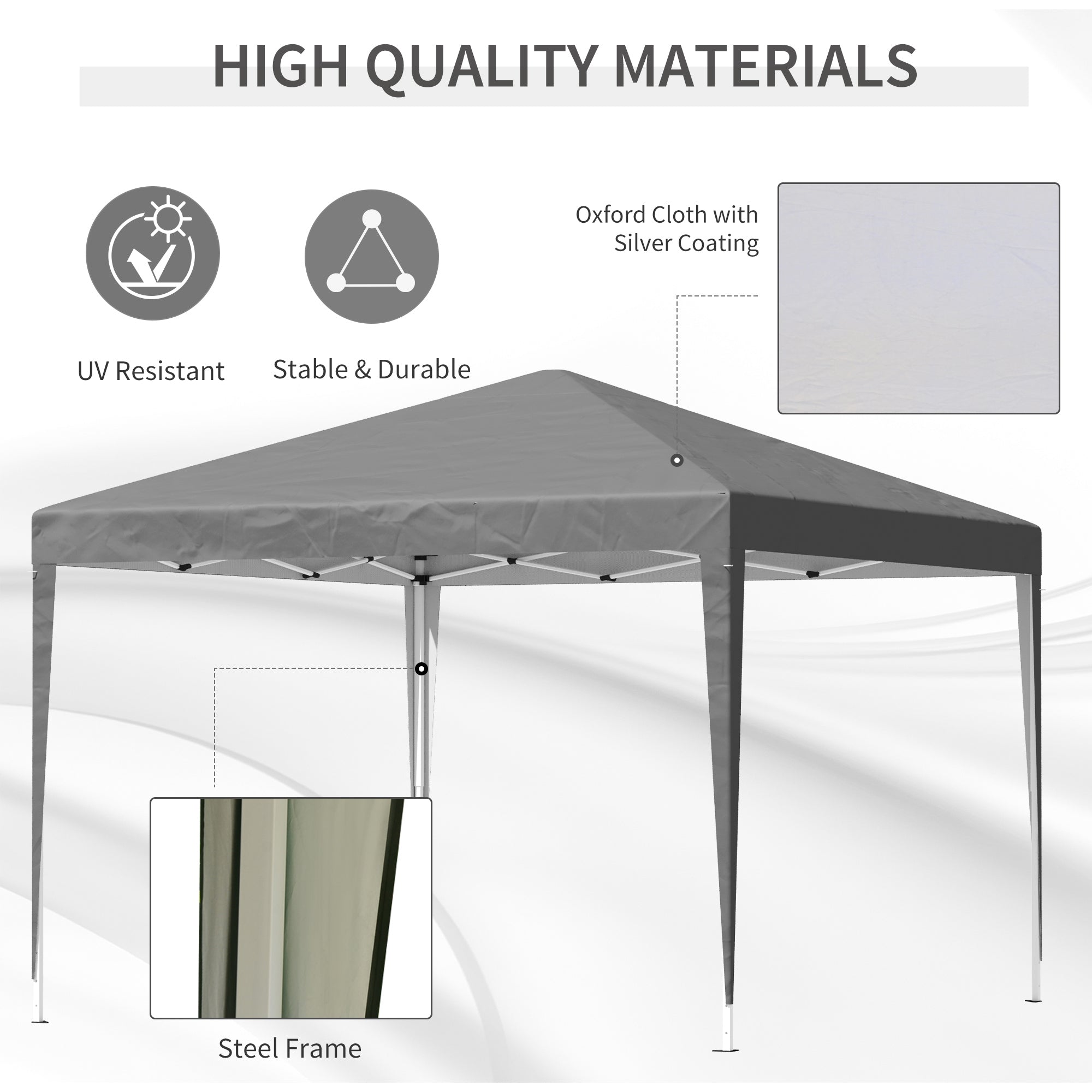 Outsunny 3 x 3 m Garden Pop Up Gazebo Marquee Party Tent Wedding Canopy, Height Adjustable with Carrying Bag, Grey - North Peak Garden Furniture