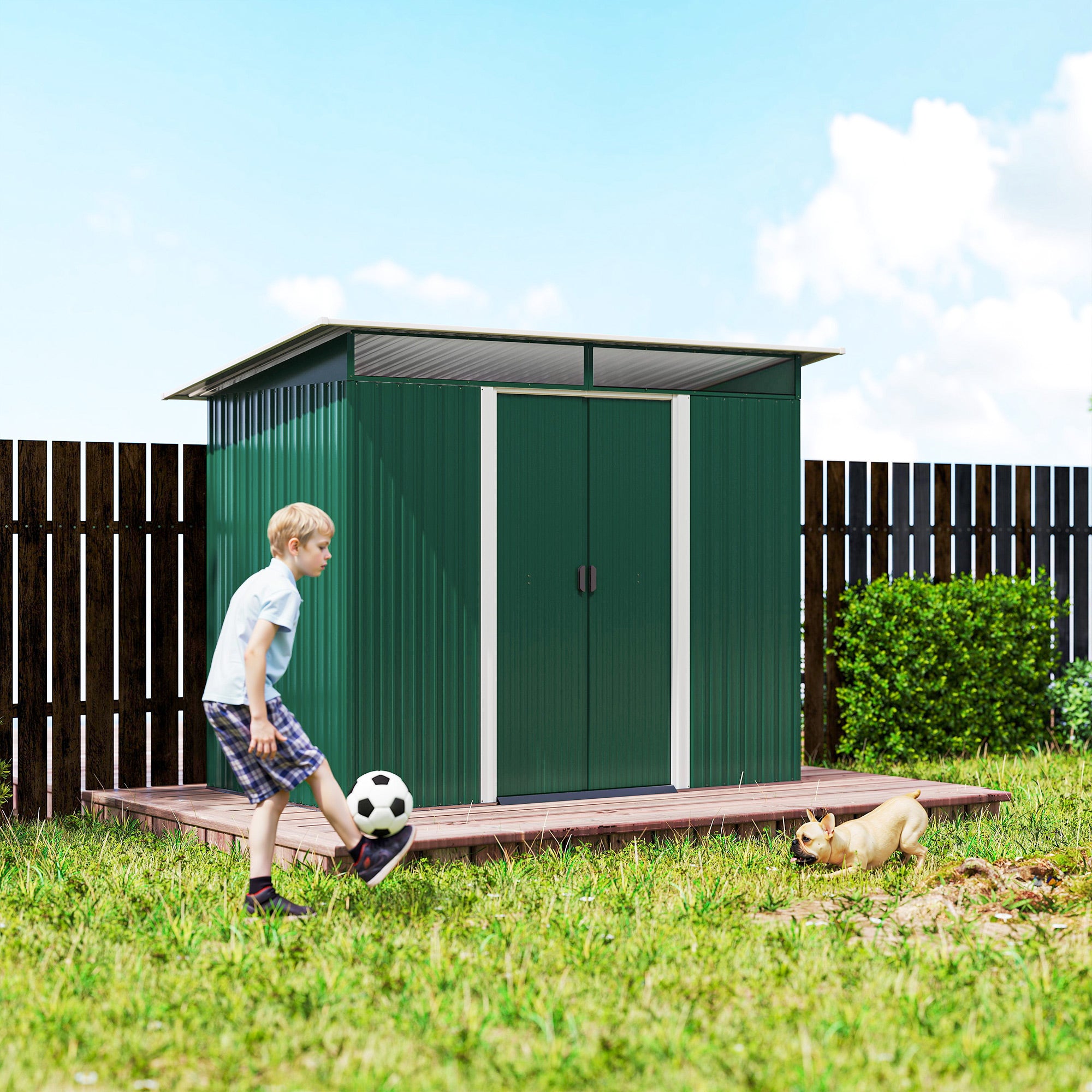 Outsunny Metal Garden Storage Shed, Tool Storage House with Double Sliding Doors and Lightsky Panels, 8.5 x 4ft
