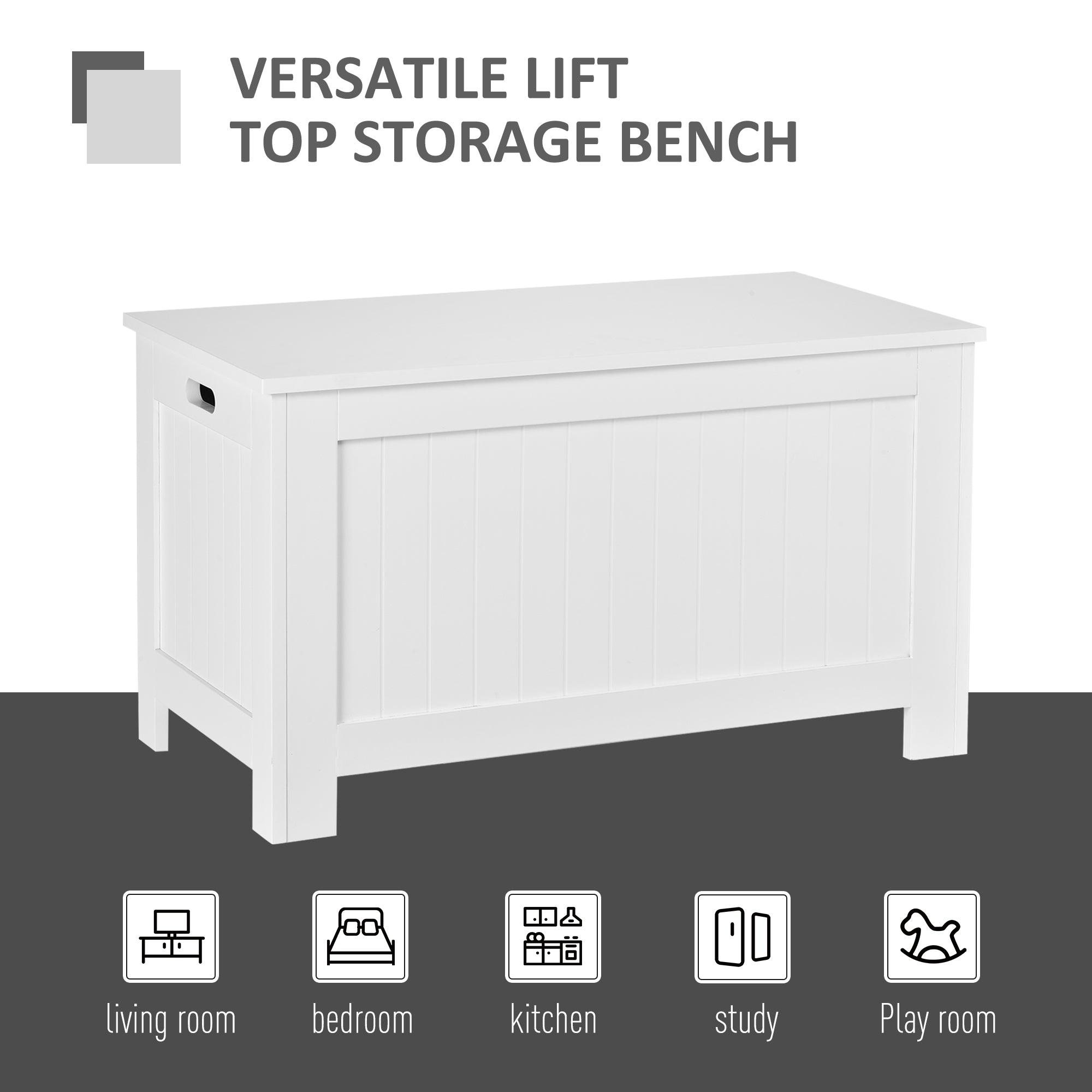 HOMCOM Lift Top Storage Chest Toy Box Organizer with Lid and Safety Hinges for Bedroom Entryway Living Room - White - North Peak Garden Furniture