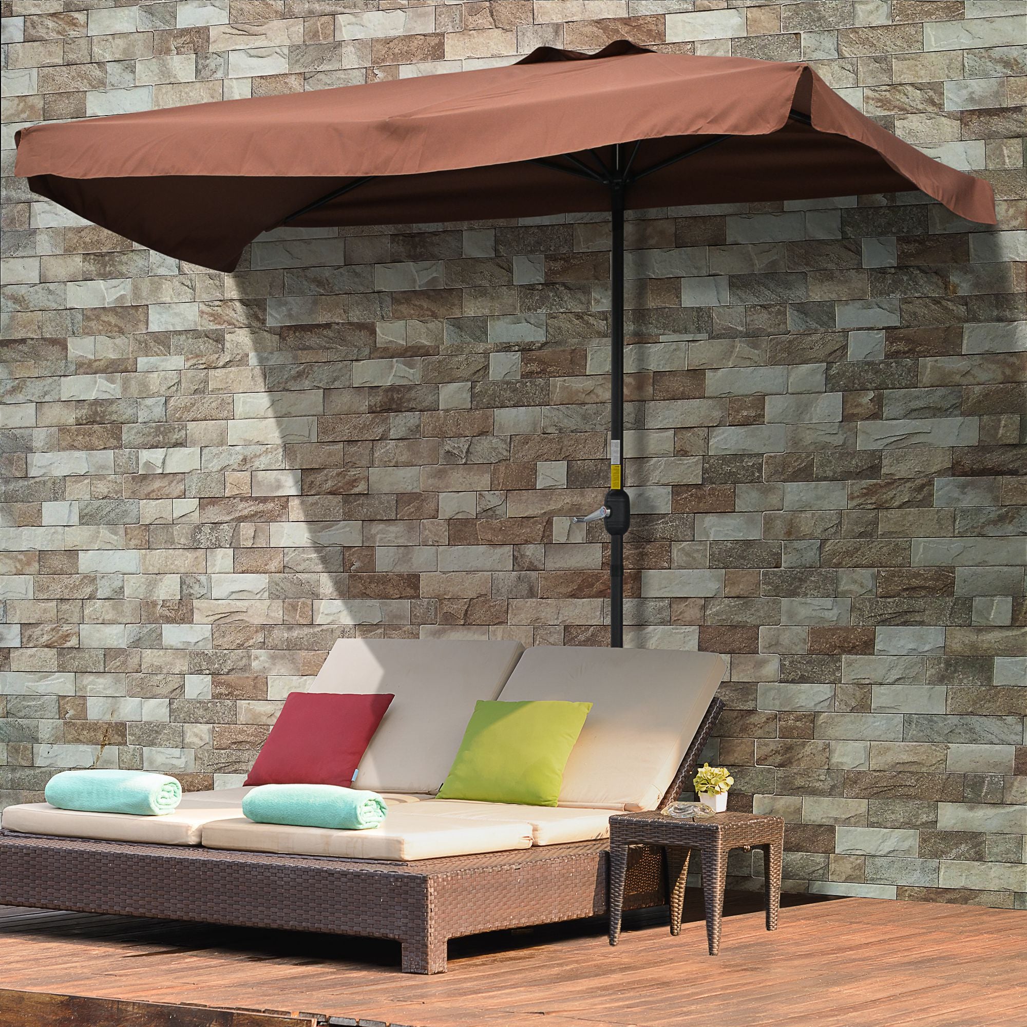 Outsunny 2.3m Half-Square Parasol, for Balconies and Walls - Brown - North Peak Garden Furniture
