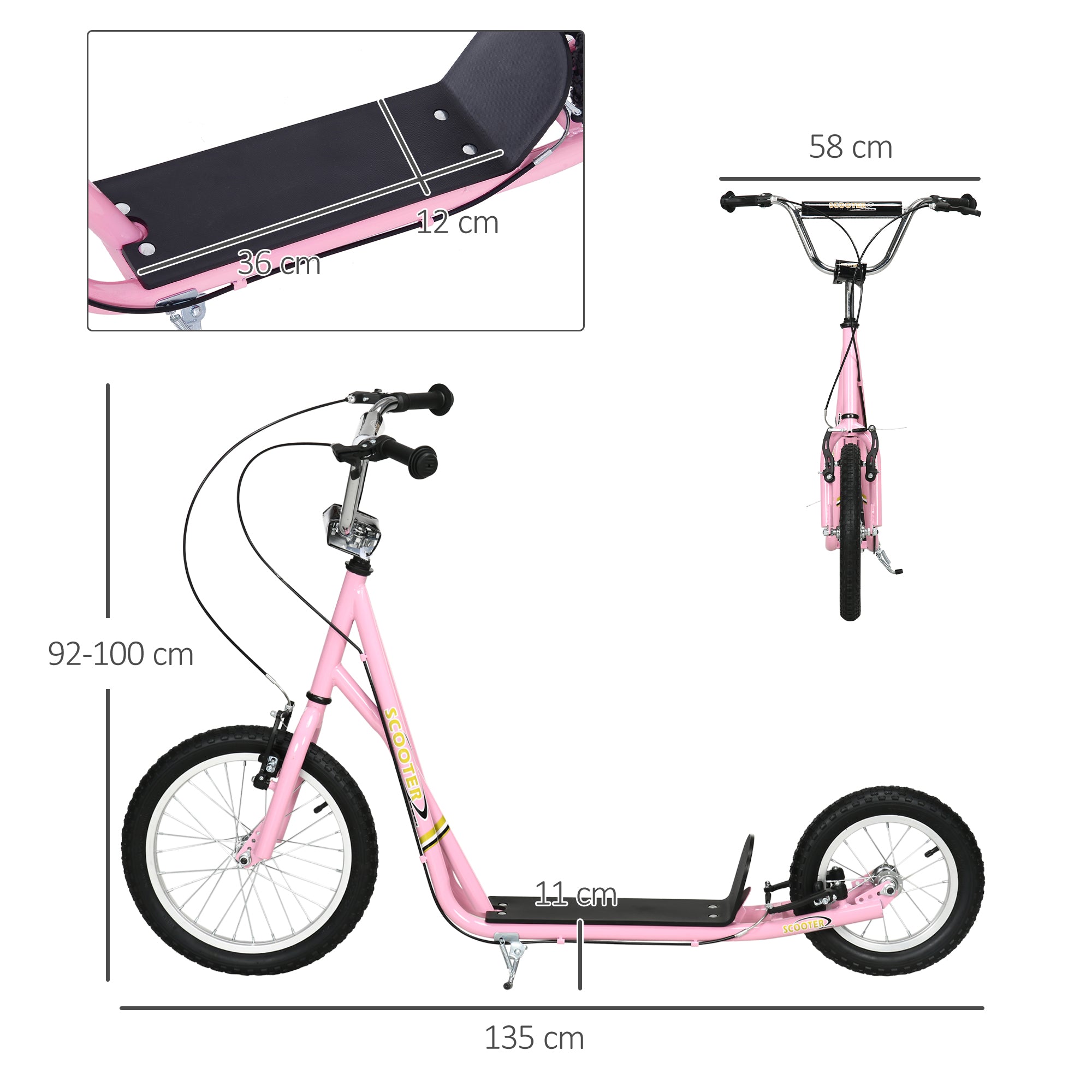 HOMCOM Teen Stunt Scooter Push Kick Scooters for Kids with Rubber Wheels Adjustable Handlebar Front Rear Dual Brakes Kickstand, for 5+ Years, Pink