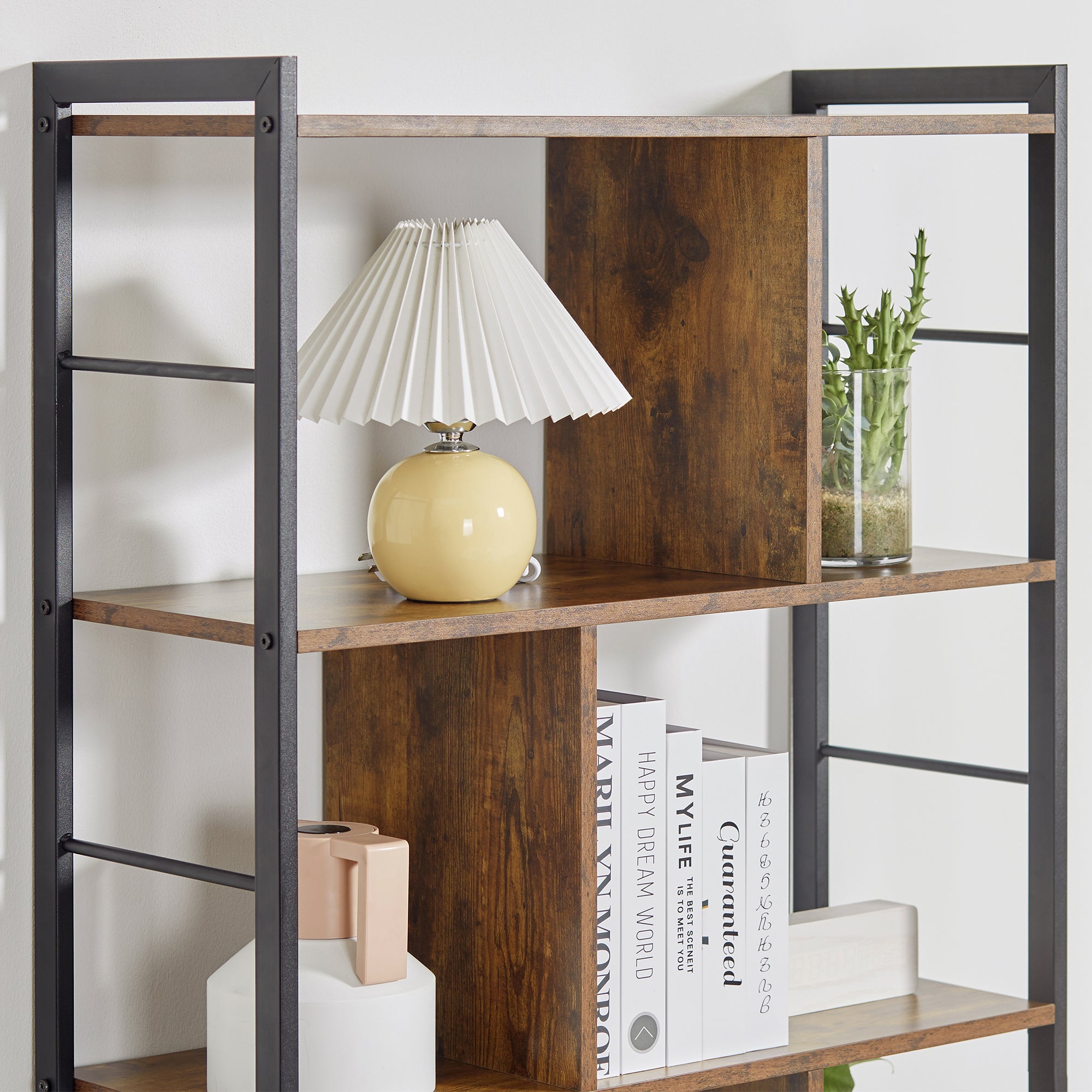 HOMCOM Industrial Storage Shelf Bookcase Closet Floor Standing Display Rack with 5 Tiers, Metal Frame for Living Room & Study, Rustic Brown - North Peak Garden Furniture