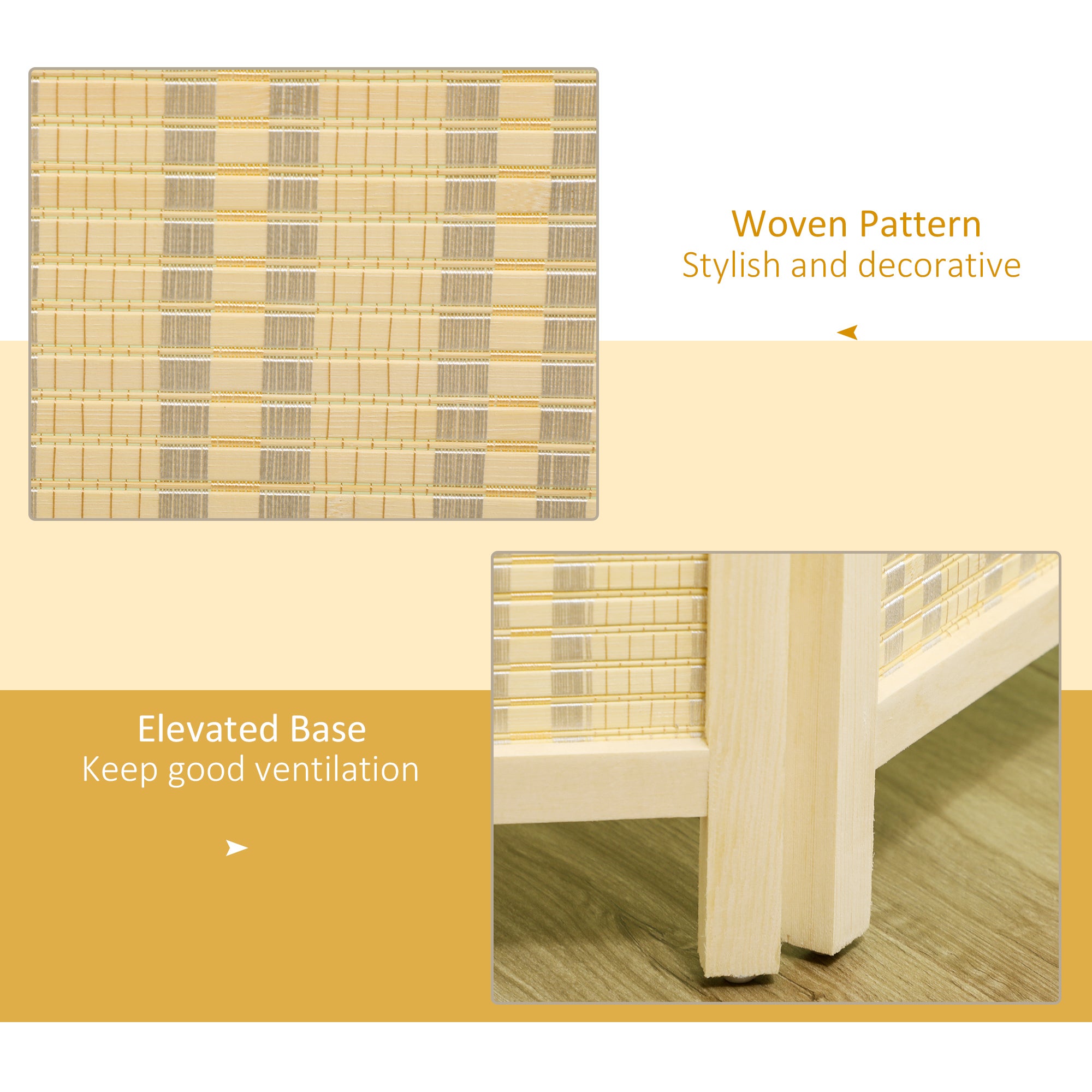 HOMCOM 4 Panel Folding Room Divider Screen, Wall Panel Privacy Furniture, Freestanding Paravent Partition Separator for Living Room, Bedroom and Office, 180 x 180cm, Natural - North Peak Garden Furniture