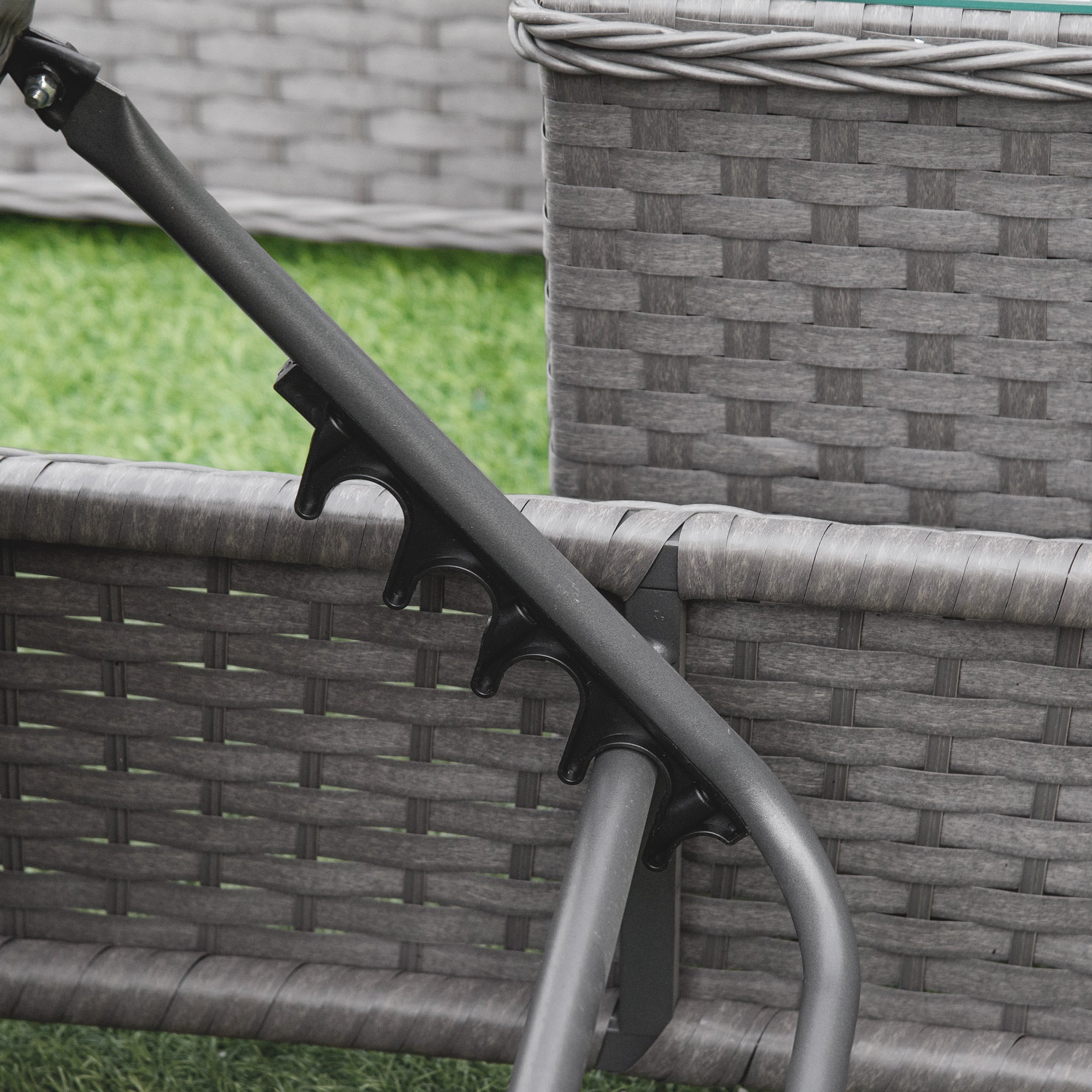 Outsunny 3PC Rattan Sun Lounger, Garden Furniture with Side Table, 5-Position Adjustable Recline Chair, Grey - North Peak Garden Furniture