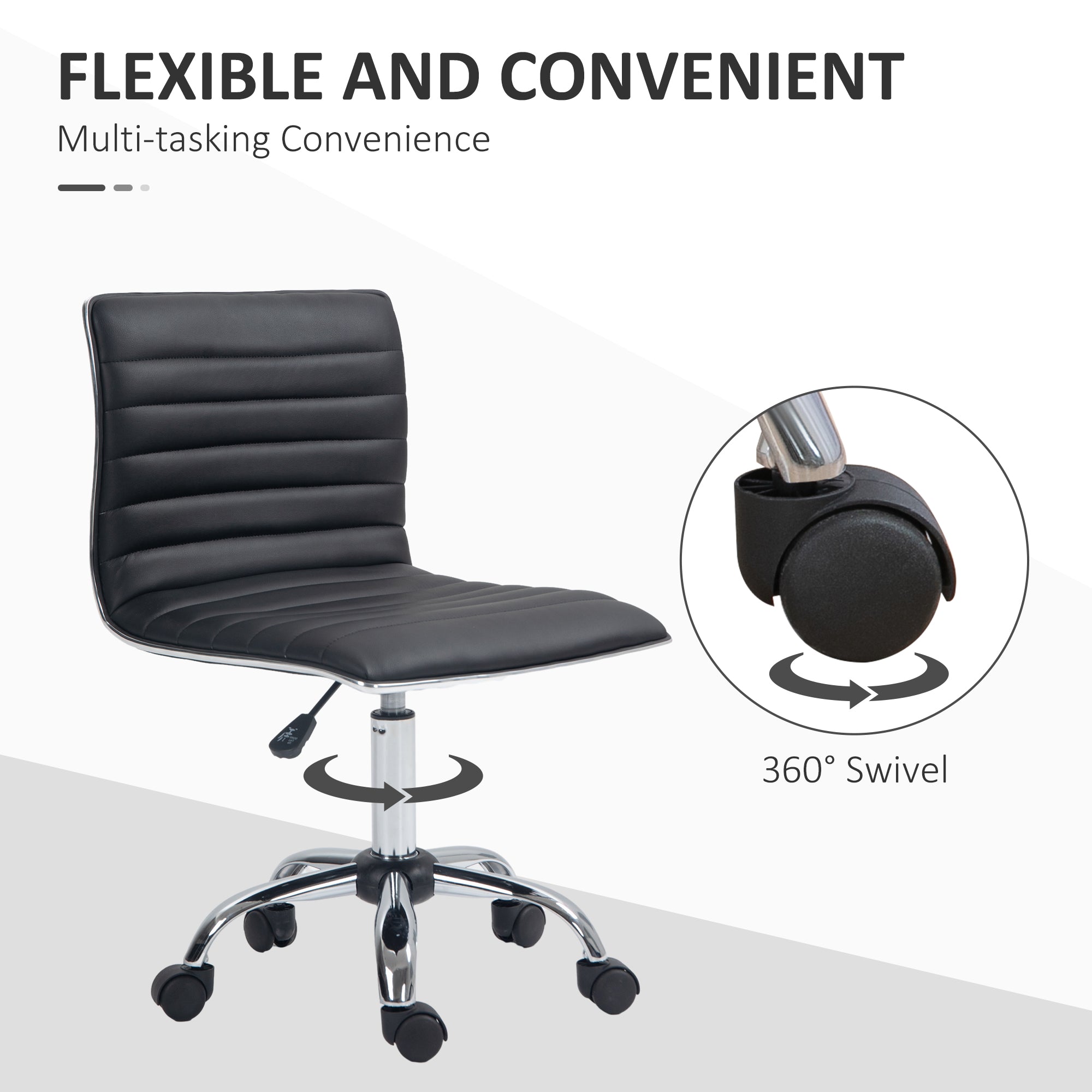 HOMCOM Adjustable Swivel Office Chair with Armless Mid-Back in PU Leather and Chrome Base - Black - North Peak Garden Furniture