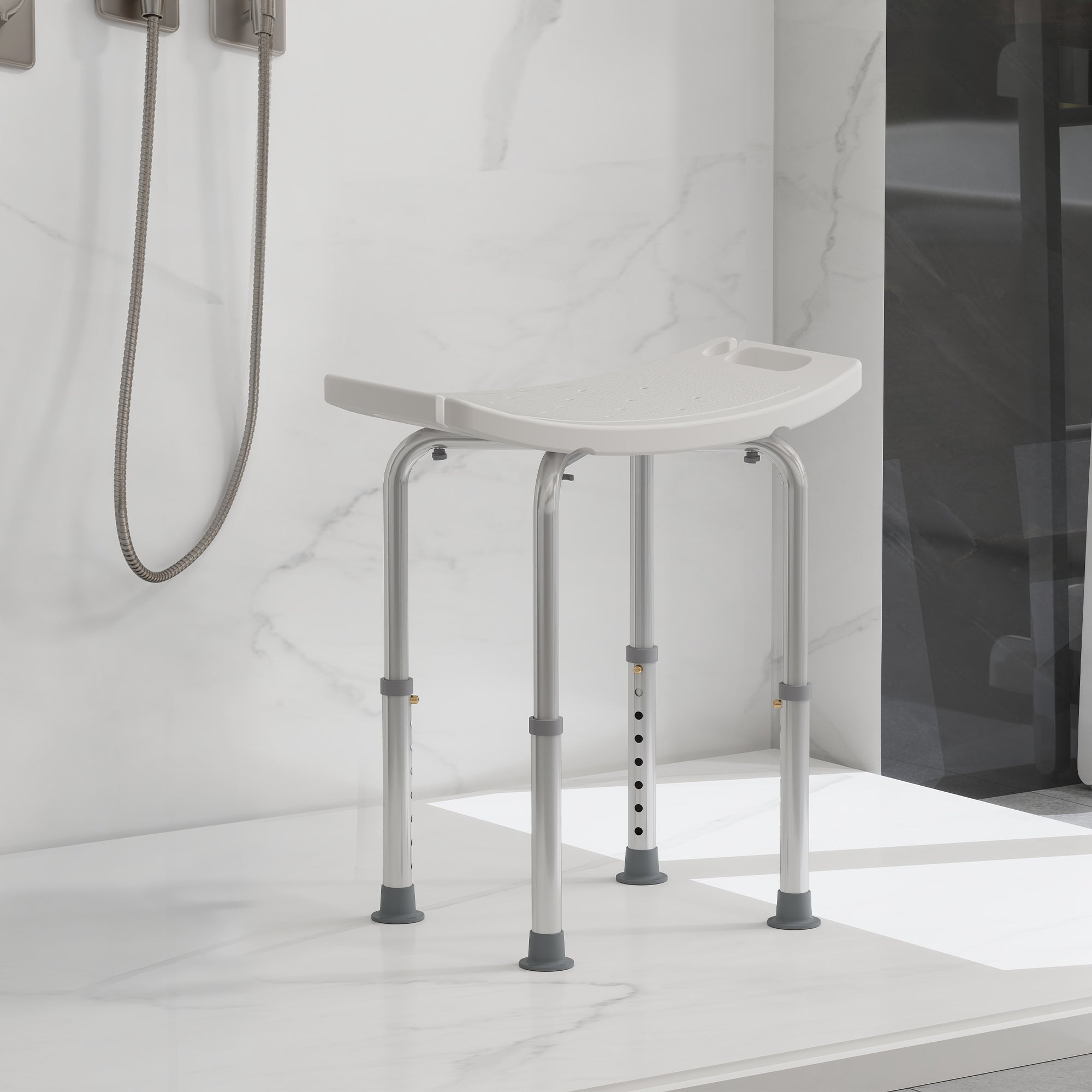 HOMCOM Height Adjustable Bath Stool, Aluminium Shower Stool with Non-Slip Pads for Elderly, Disabled, Seniors, Pregnant, White - North Peak Garden Furniture
