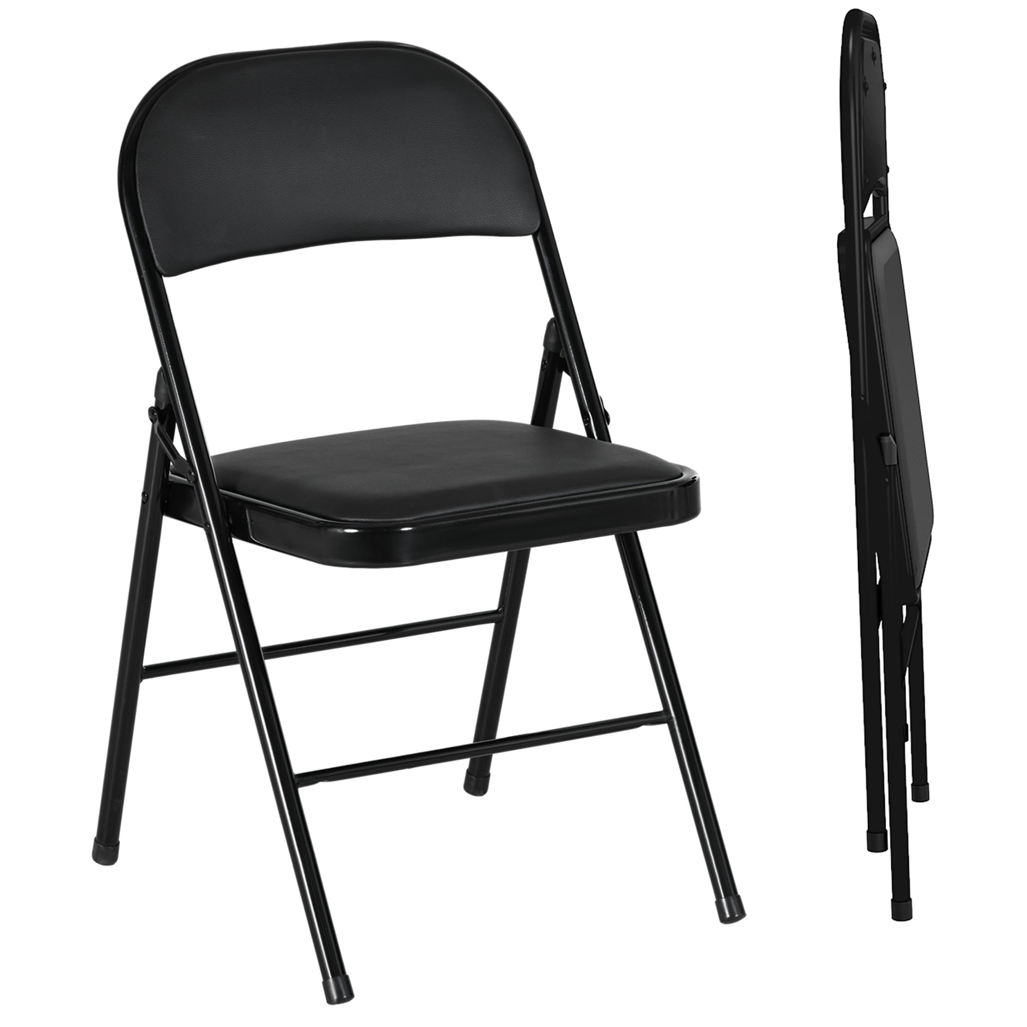 HOMCOM Set of Two Cushioned Steel Folding Chairs - Black - North Peak Garden Furniture