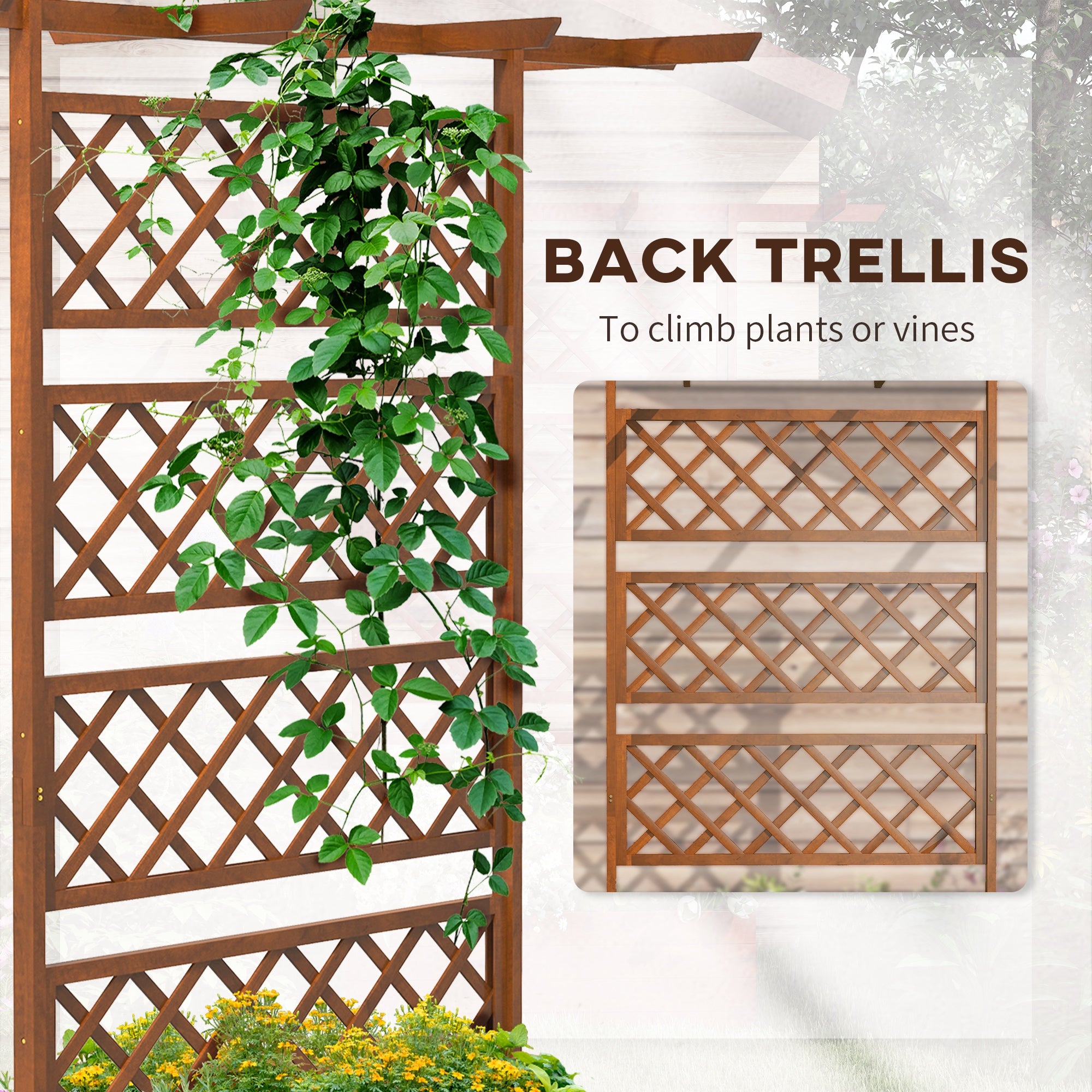 Outsunny Wooden Trellis Planter Box, Raised Garden Bed to Grow Vegetables, Herbs and Flowers, Orange - North Peak Garden Furniture