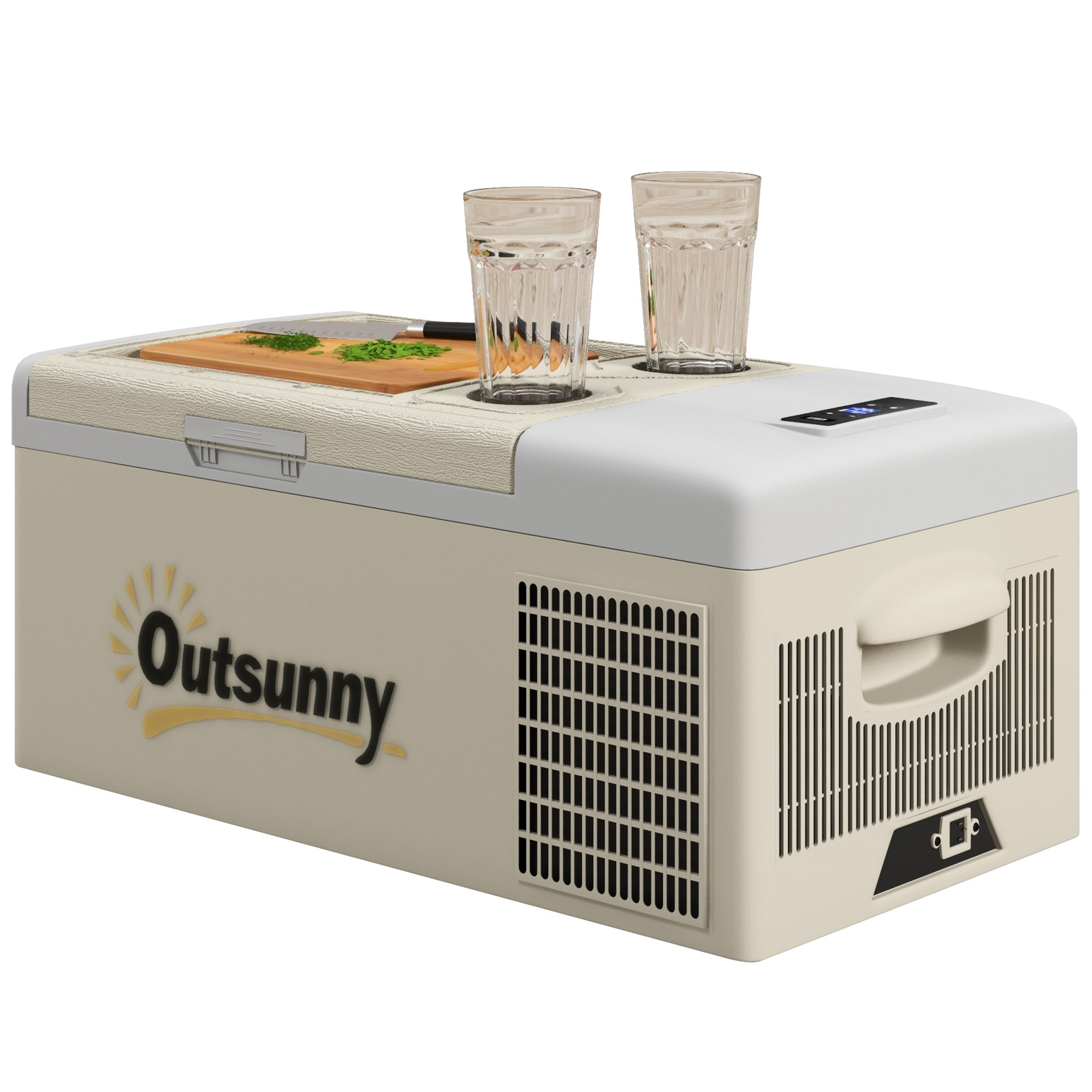 Outsunny 16L Car Fridge Freezer, Portable Car Refrigerator with 12V/24V DC and 100-240V AC, Khaki | Aosom UK