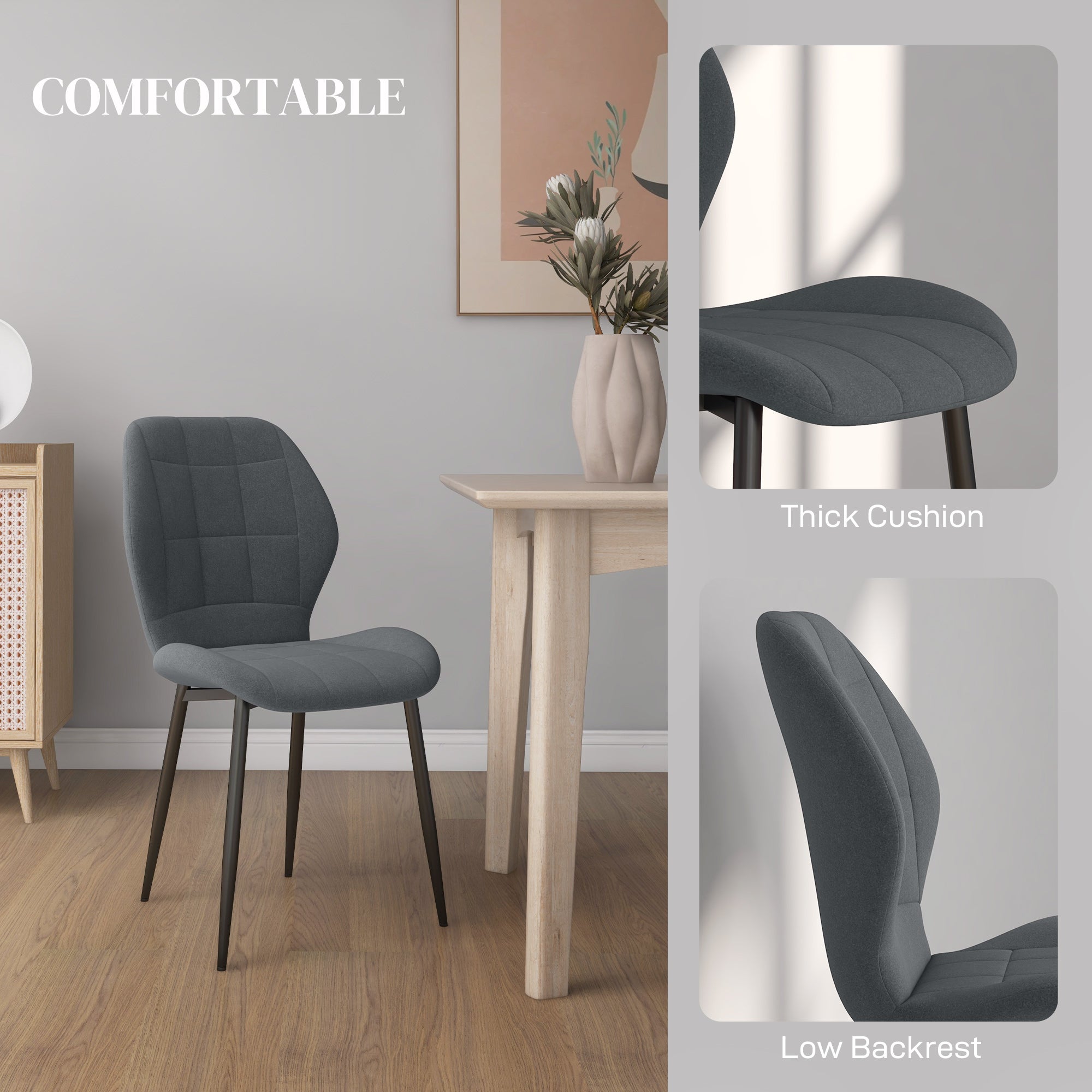 HOMCOM Set of Four Flannel Relaxed Tub Dining Chairs - Dark Grey - North Peak Garden Furniture