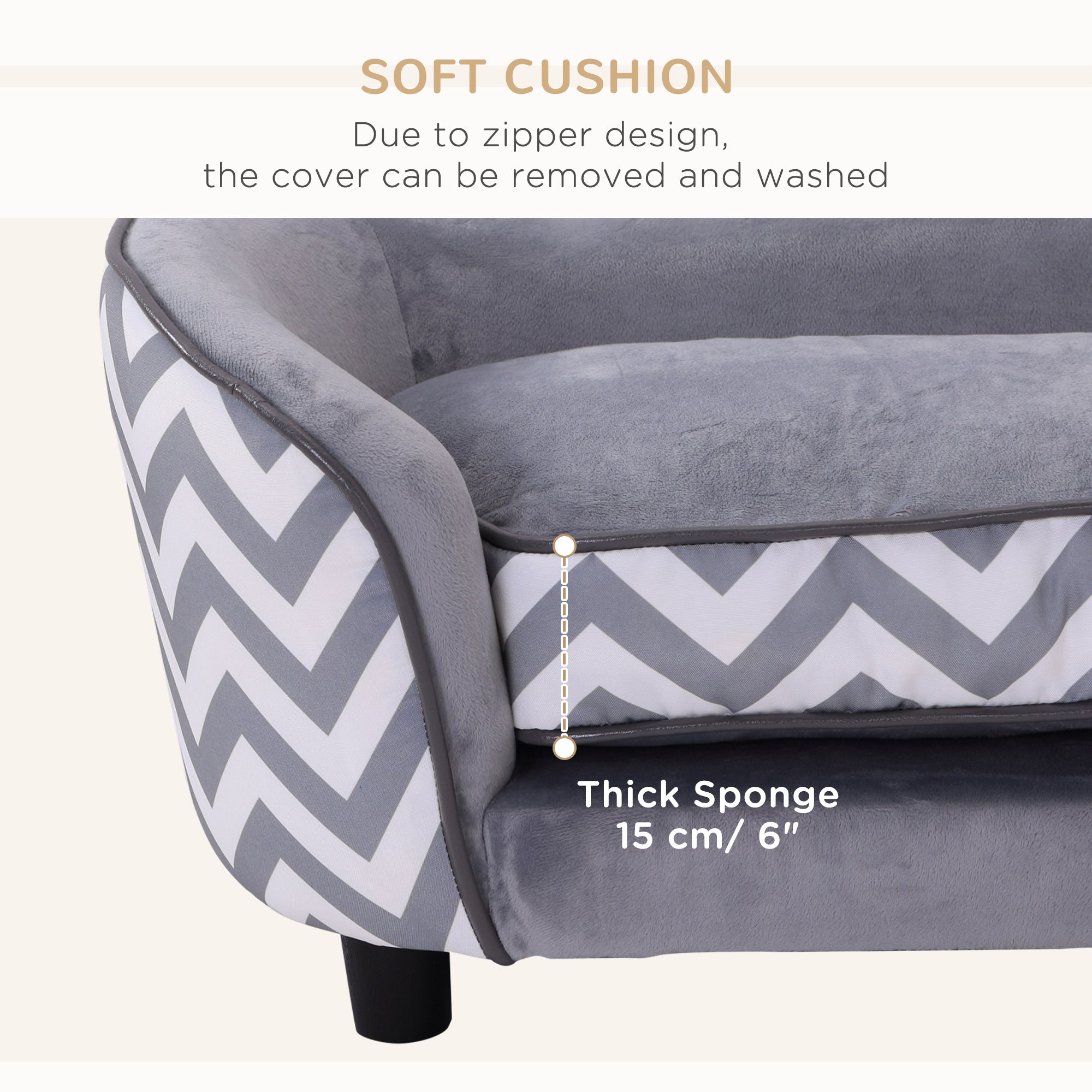 PawHut Dog Sofa Pet Couch for XS Dogs w/ Removable Sponge Padded Cushion - Grey - North Peak Garden Furniture