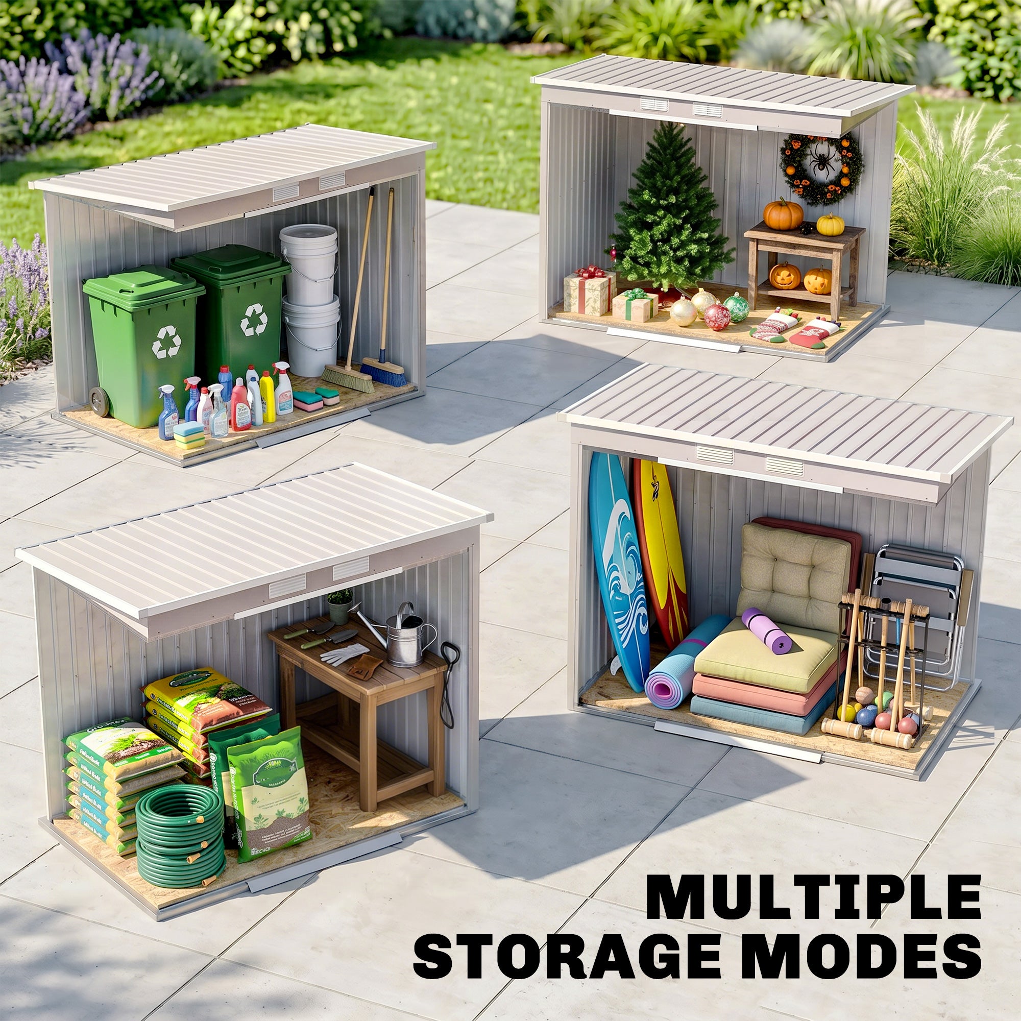 Outsunny Outdoor Lean to Garden Metal Equipment Tool Storage Shed w/ Foundation Kit, Double Door, Vents and Sloped Roof, Grey