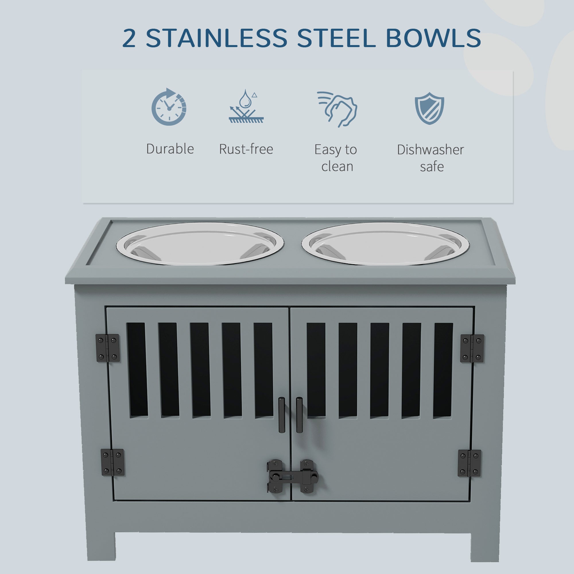 PawHut Raised Dog Bowls, Pet Feeding Station, with Storage, Food and Water Bowls, for Large Dogs - Grey - North Peak Garden Furniture