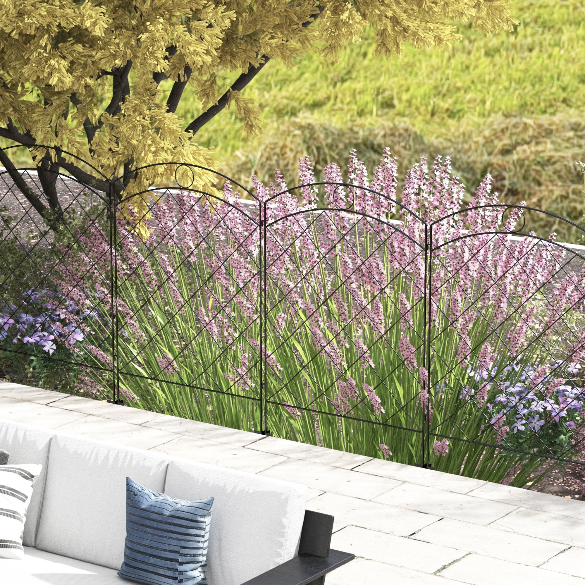 Outsunny Steel Decorative Outdoor Picket Fence Panels Set of 4, Black - North Peak Garden Furniture