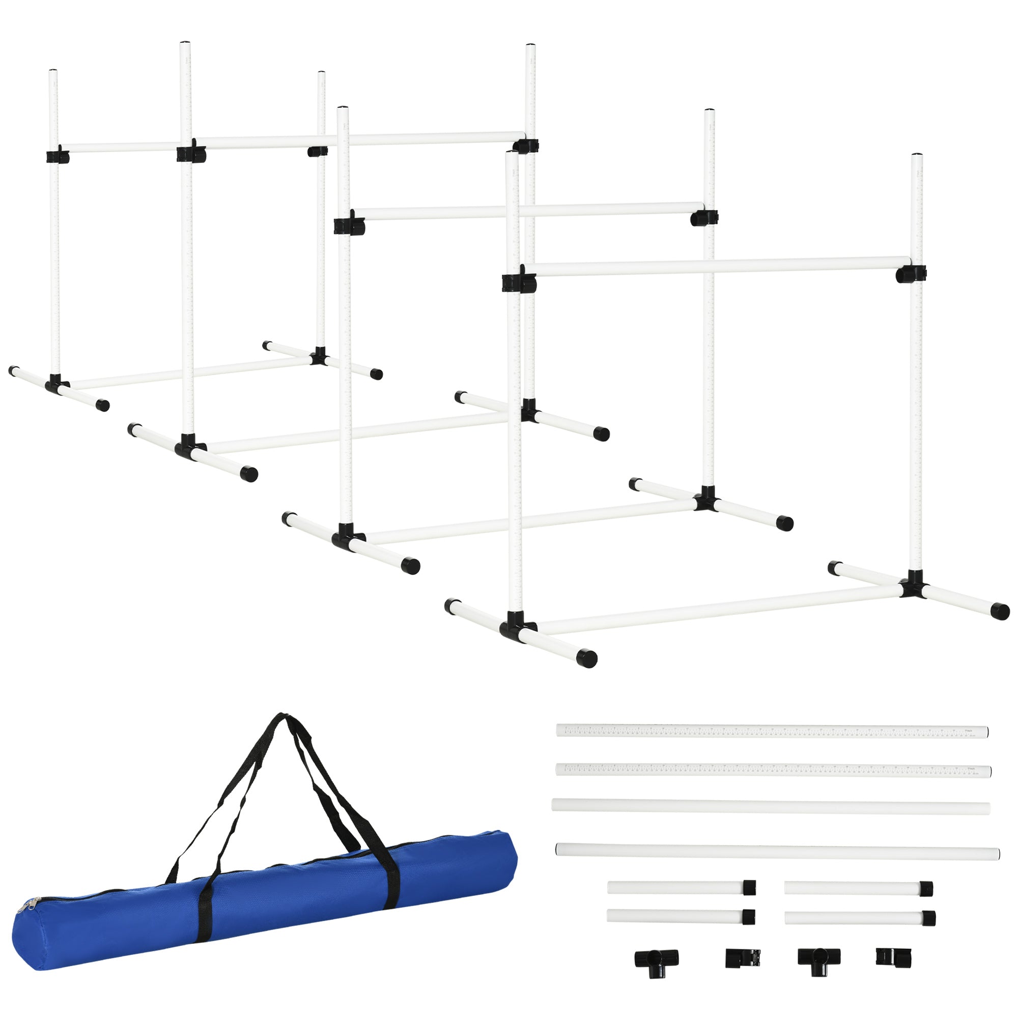 PawHut Dog Agility Equipment Training Height Adjustable Jumps Hurdle 4 Pieces with Carrying Bag for Outdoor - North Peak Garden Furniture