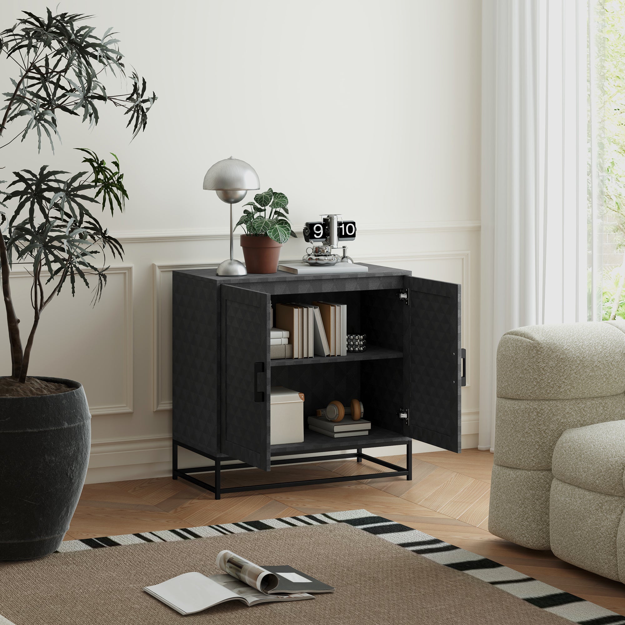 HOMCOM Modern Sideboard, Freestanding Sideboard Storage Cabinet with Adjustable Shelf and 2 Doors for Living Room, Black - North Peak Garden Furniture