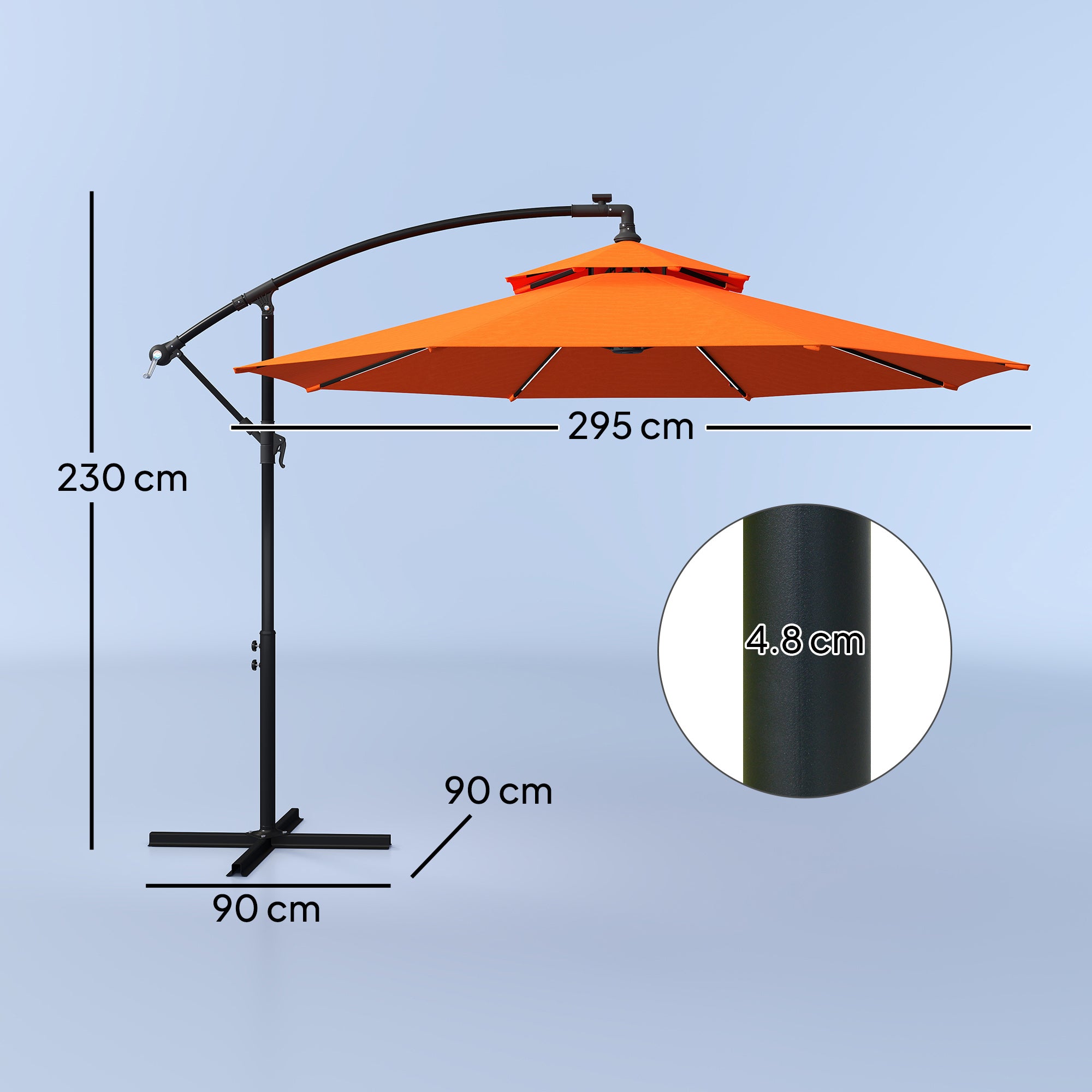 Outsunny 3m LED Light Overhanging Parasol - Orange - North Peak Garden Furniture