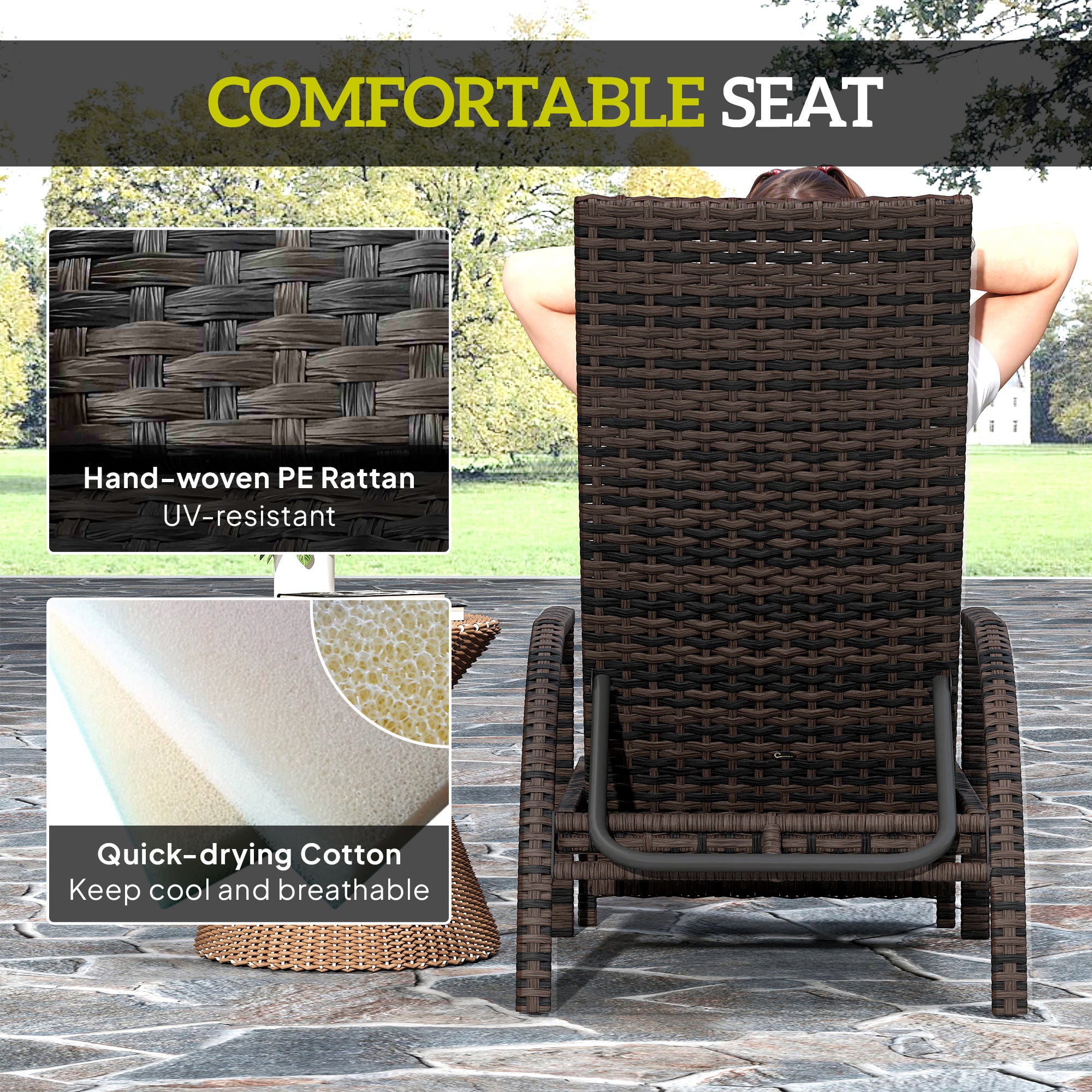 Outsunny PE Rattan Sun Lounger with Adjustable Backrest - Mixed-brown - North Peak Garden Furniture