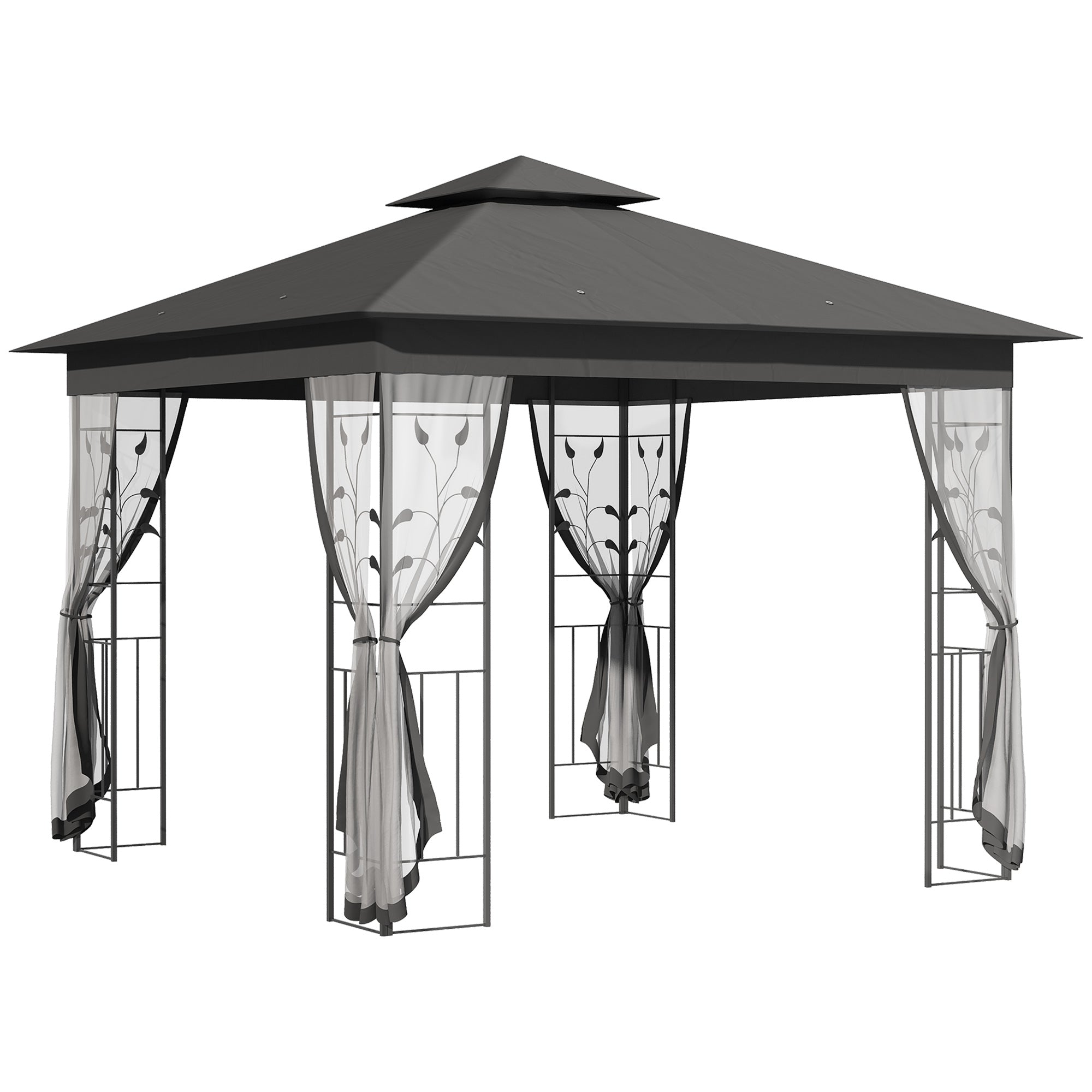 Outsunny 3 x 3(m) Steel Frame Double Roof Garden Gazebo - Grey - North Peak Garden Furniture