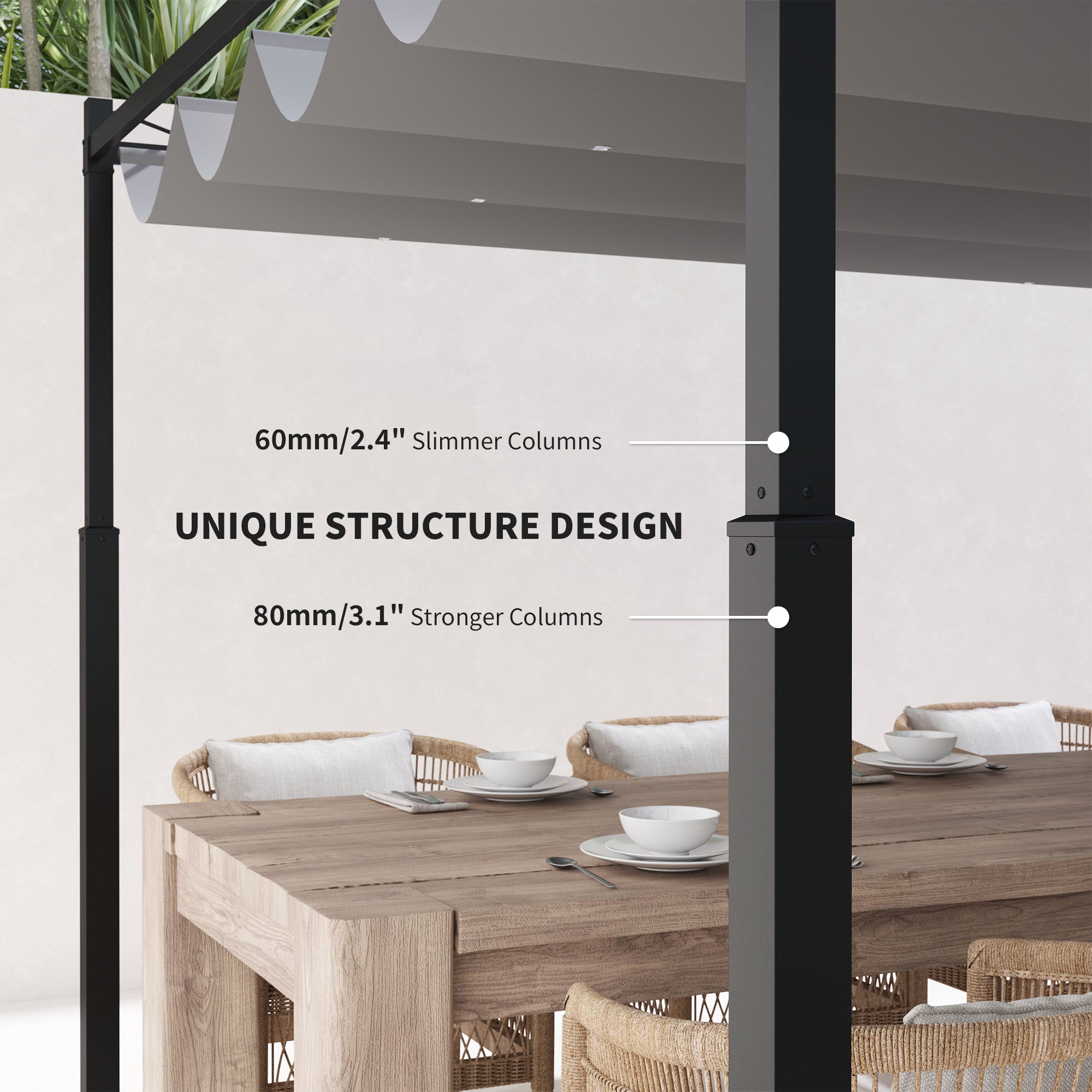 Outsunny 3 x 3(m) Garden Pergola with Retractable Roof and Magnetic Fixture, Outdoor Pergola Kit Sun Shade Canopy, UPF30+, 80mm Metal Column, Grey - North Peak Garden Furniture