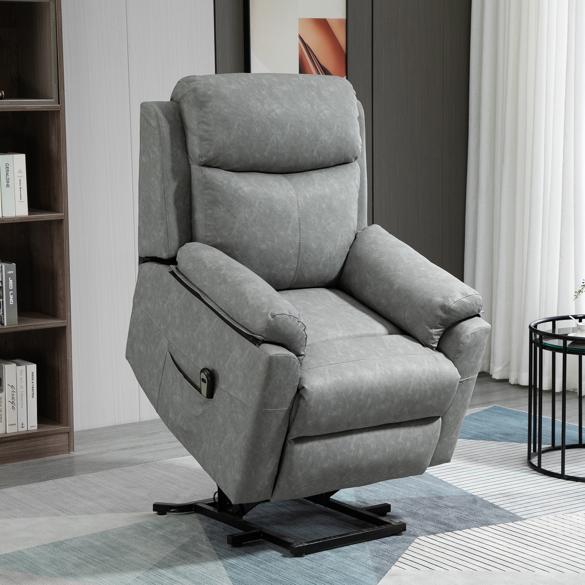 HOMCOM Faux Leather 70° Electric Riser Recliner Chair - Grey - North Peak Garden Furniture