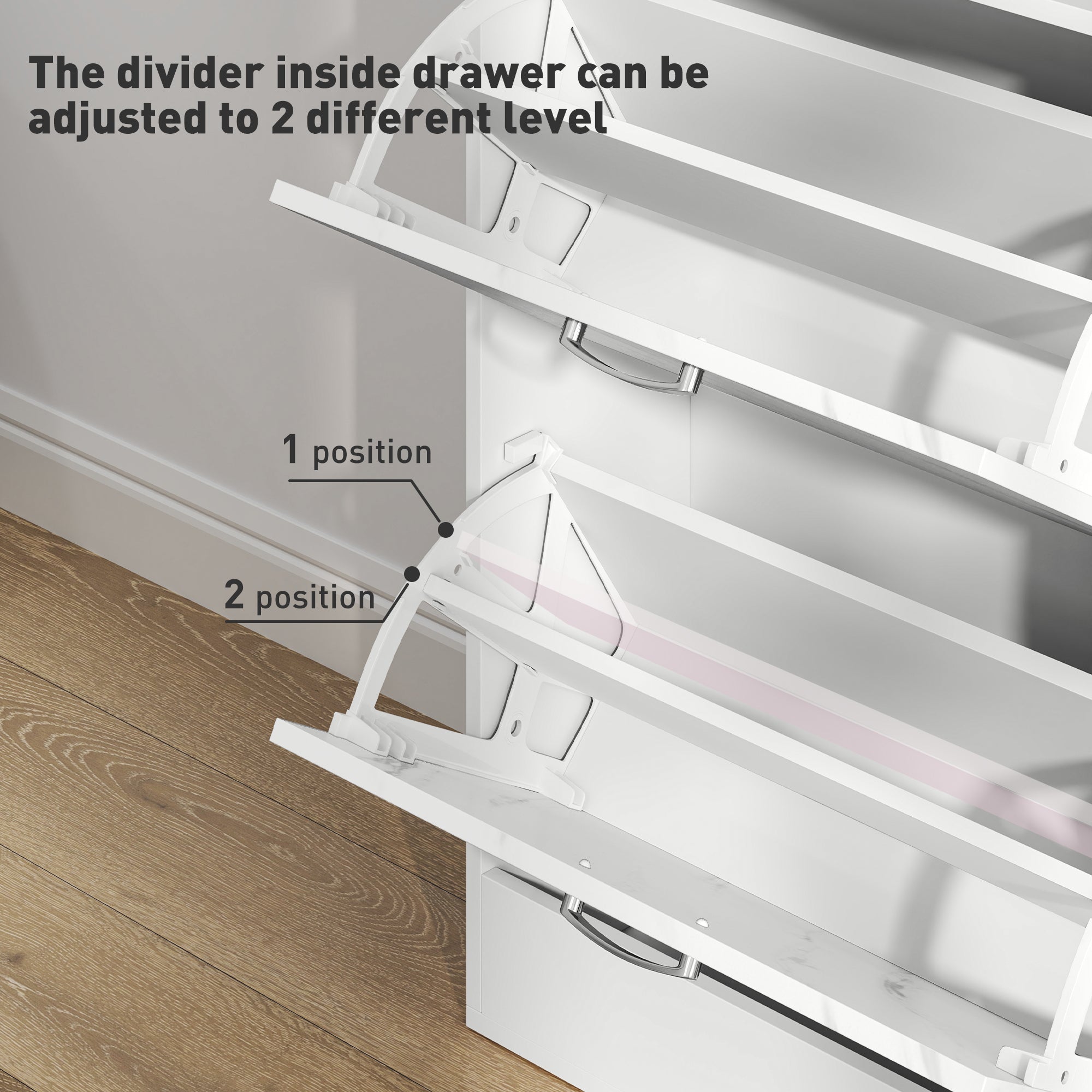 HOMCOM Marble Shoe Storage Cabinet with 3 Flip Drawers, Hallway Cabinet with Top Drawer and Adjustable Shelves, Shoe Cupboard for 18 Pairs, White - North Peak Garden Furniture
