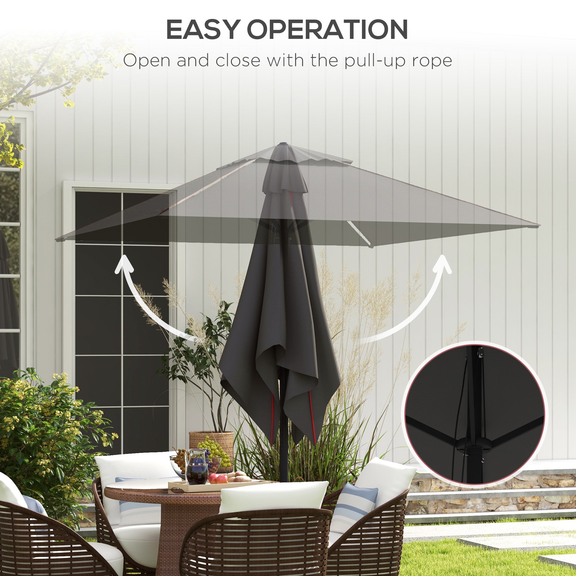 Outsunny 215cm Square Canopy Parasol, with Contrast Piping - Grey/Red - North Peak Garden Furniture