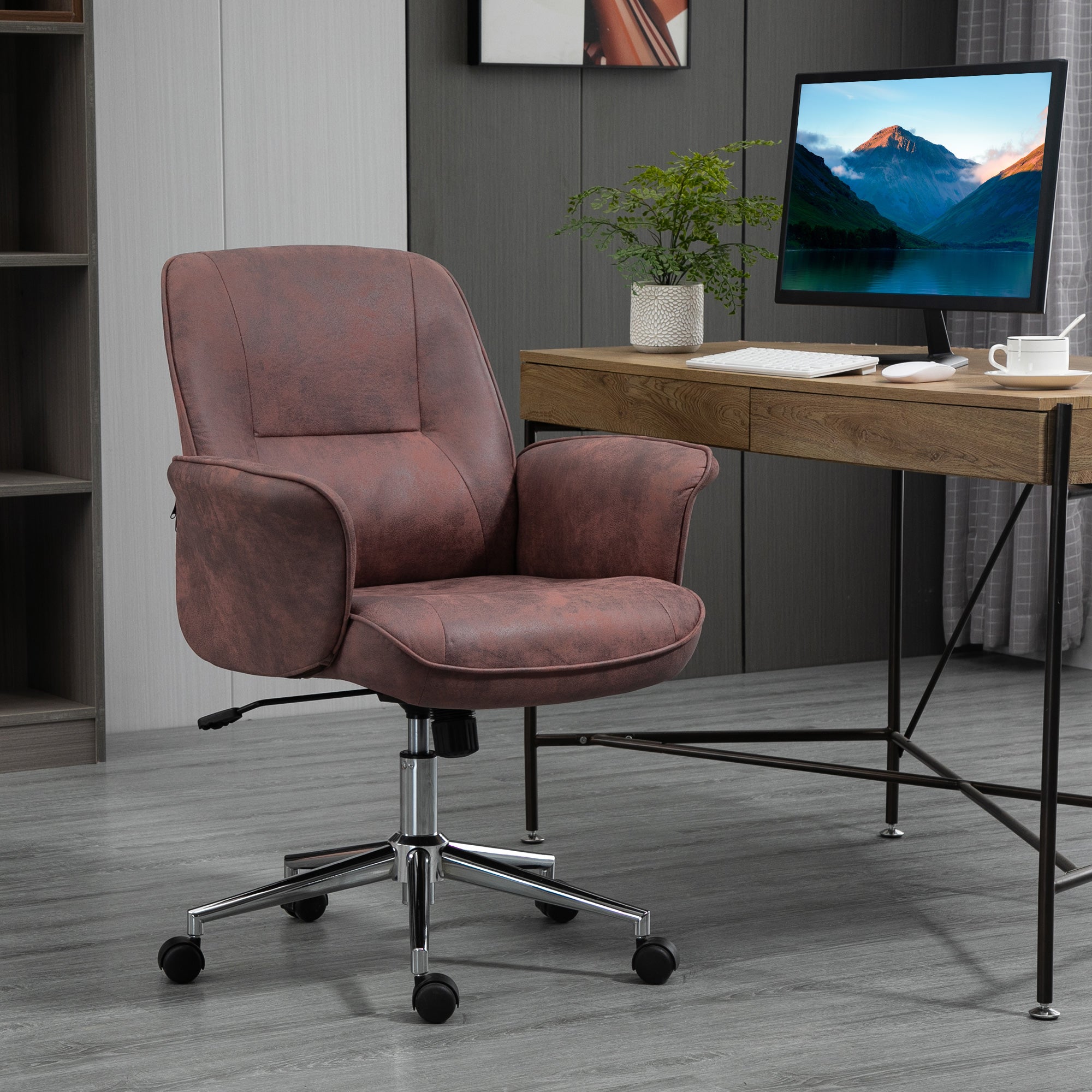 Vinsetto Office Chair, Desk Chair, Swivel Computer Chair with Armrest and Rolling Wheels for Home and Work, Red - North Peak Garden Furniture