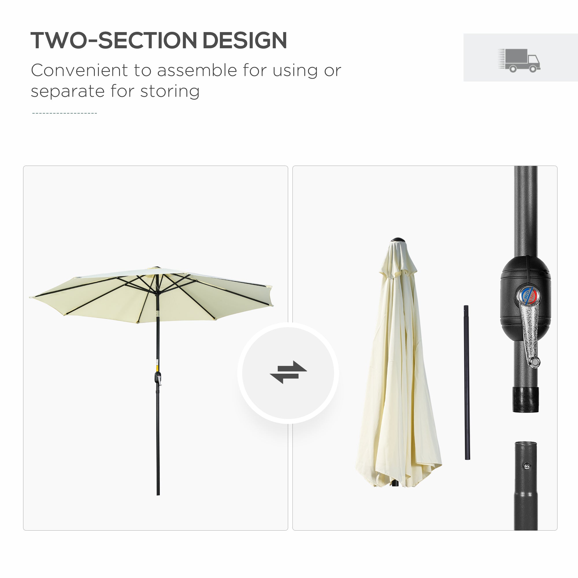 Outsunny 3(m) Tilting Parasol Garden Umbrellas, Outdoor Sun Shade with 8 Ribs, Tilt and Crank Handle for Balcony, Bench, Garden, Beige - North Peak Garden Furniture