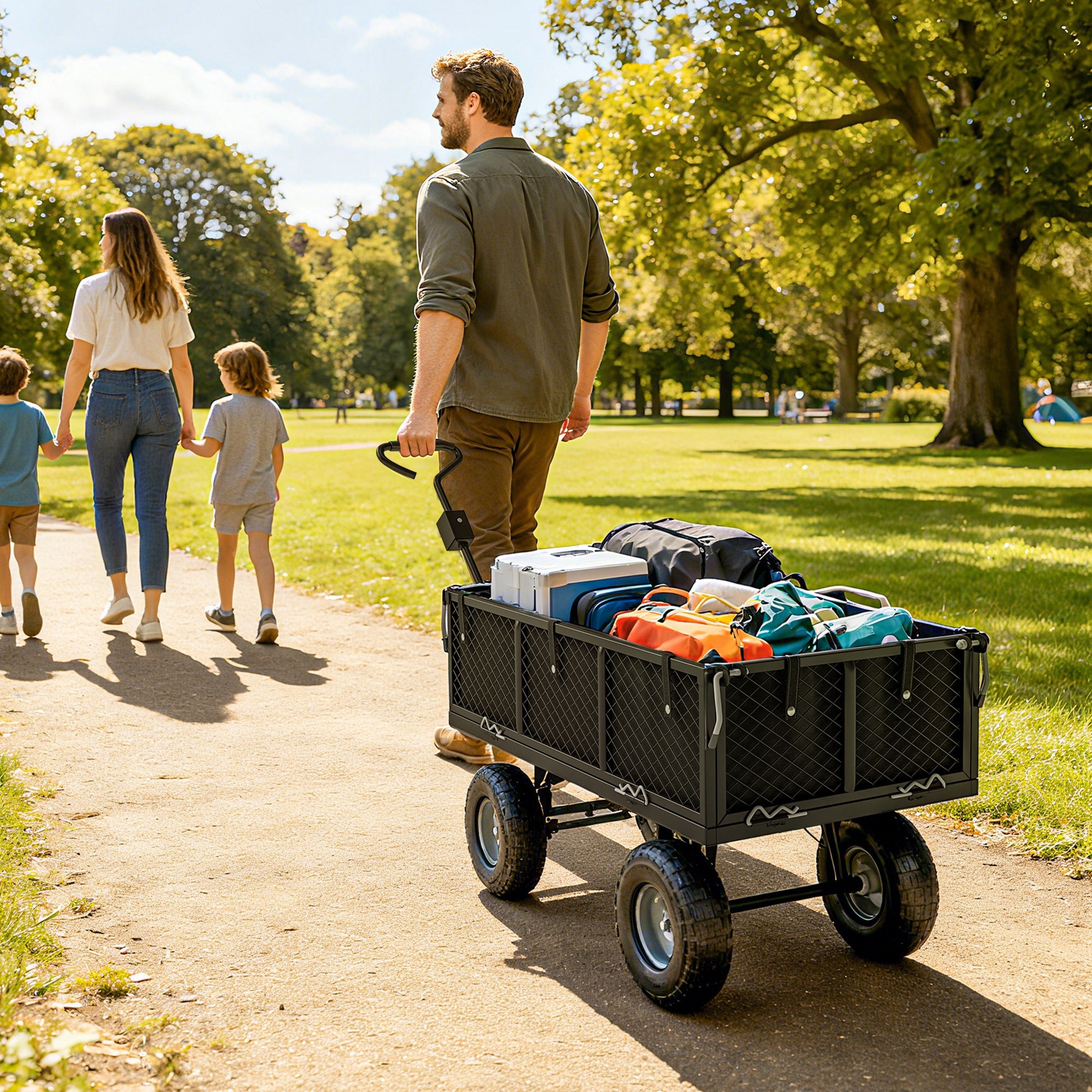 Outsunny 114L Steel Frame Garden Cart Trolley - Black