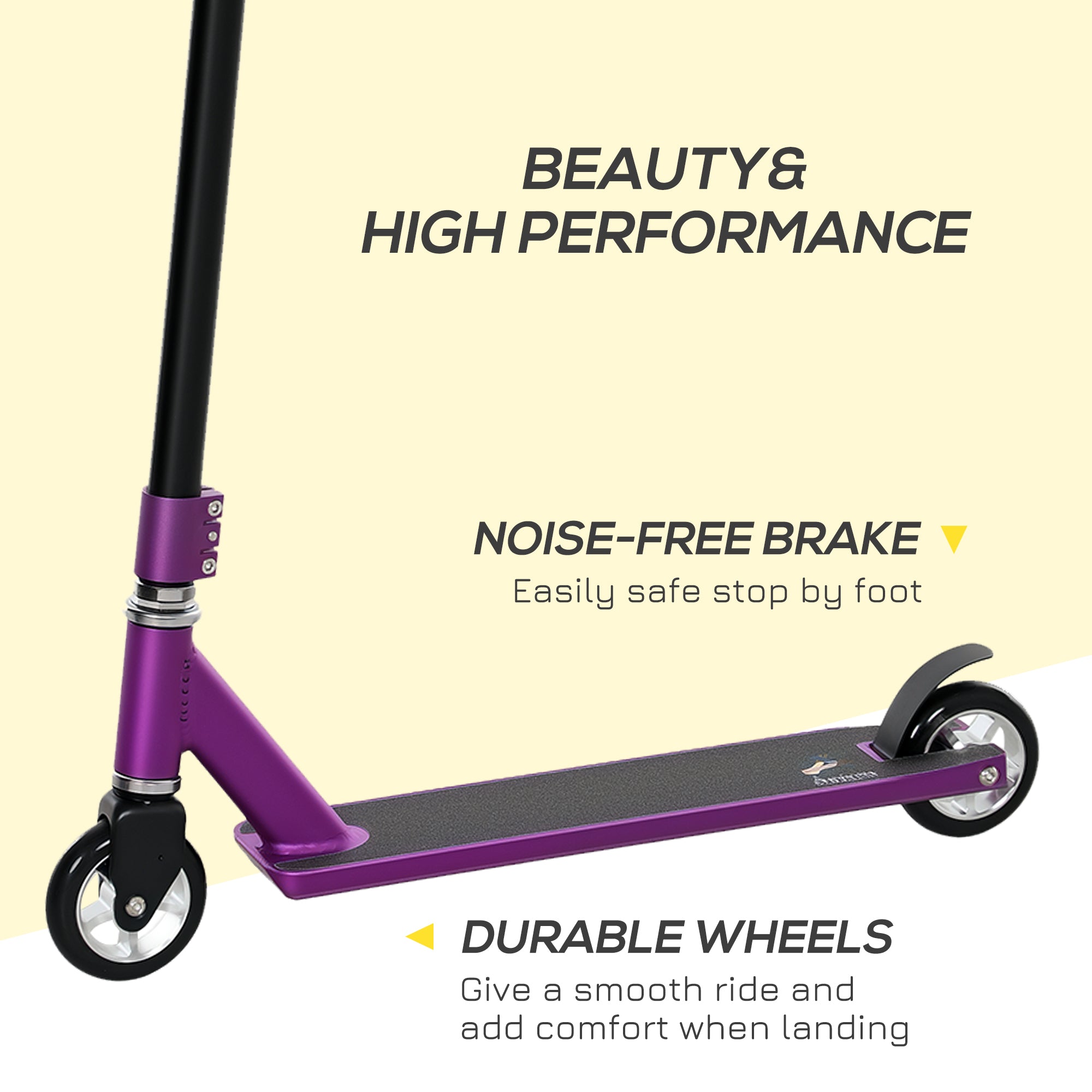 HOMCOM Stunt Scooter, 360° Entry Level Tricks Scooter w/ Lightweight Aluminium Deck and ABEC 7 Bearing, For Age 14+ Beginners, Purple - North Peak Garden Furniture