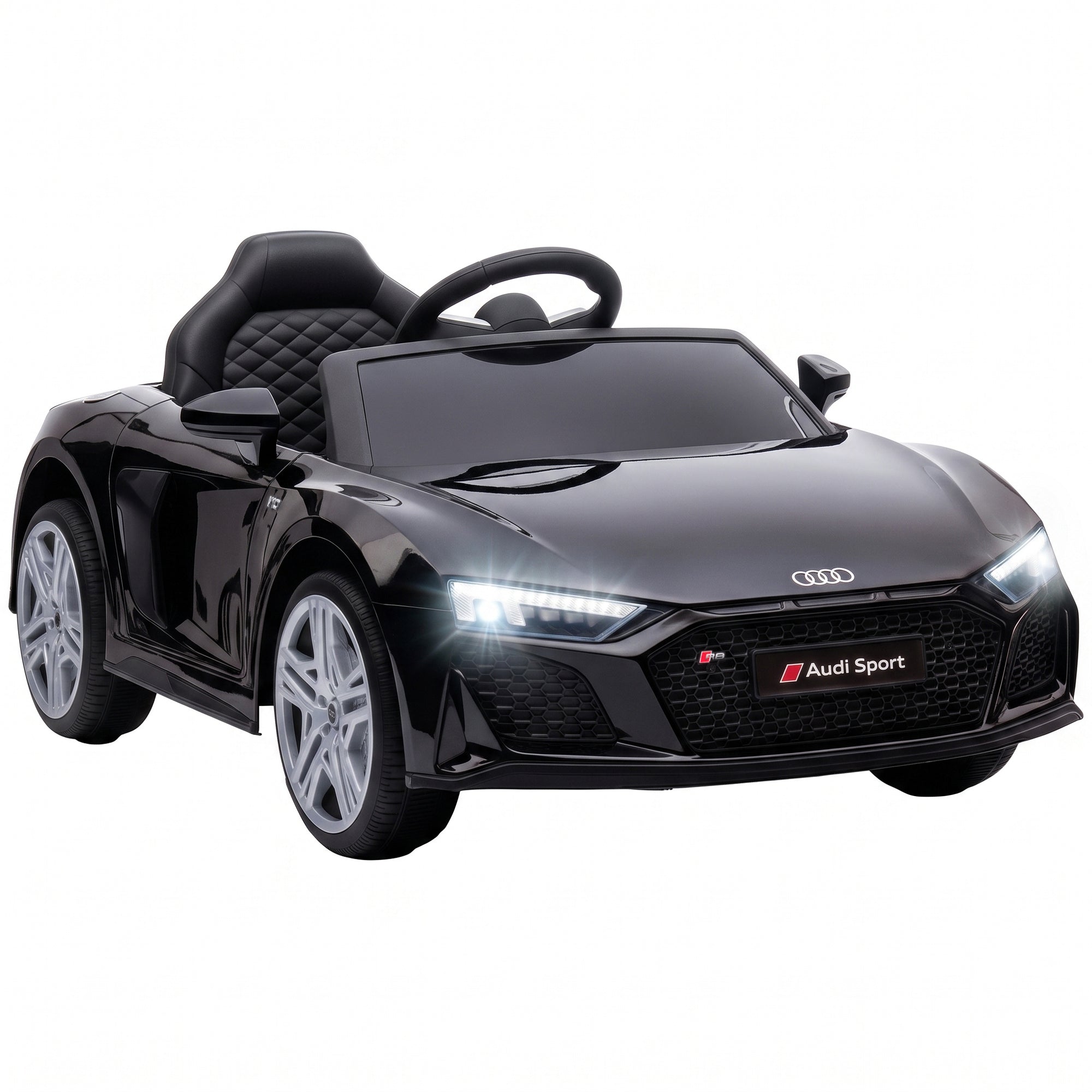 AIYAPLAY Licensed Audi R8 Spyder 12V Electric Car for Kids with Remote Control, Dual Motors, Rear Suspension, Soft Start, Black