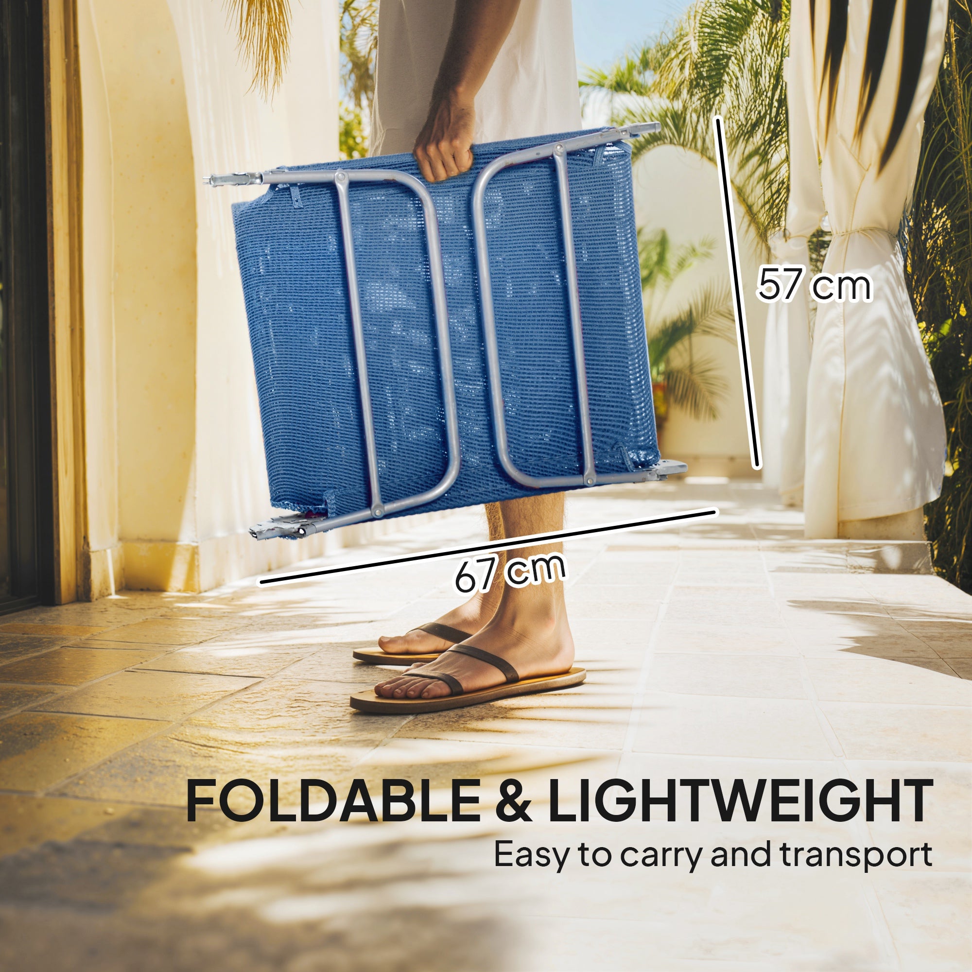 Outsunny Folding Sun Lounger with Head Pillow - Dark Blue