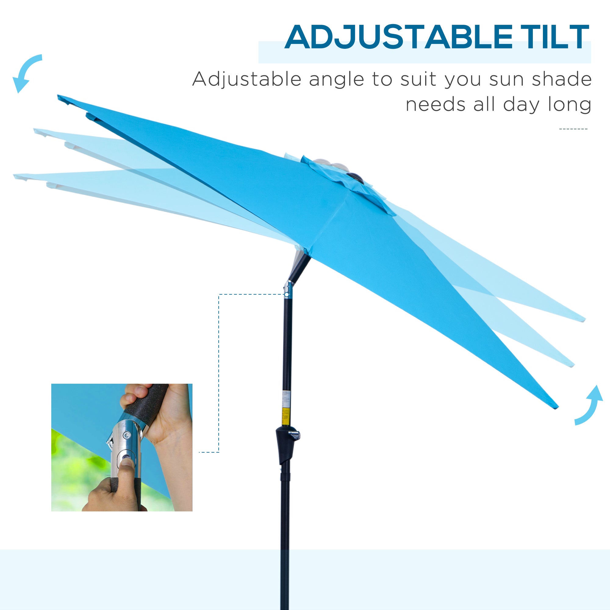 Outsunny 2.7M Garden Parasol Umbrella with Tilt and Crank, Outdoor Sun Parasol Sunshade Shelter with Aluminium Frame, Blue