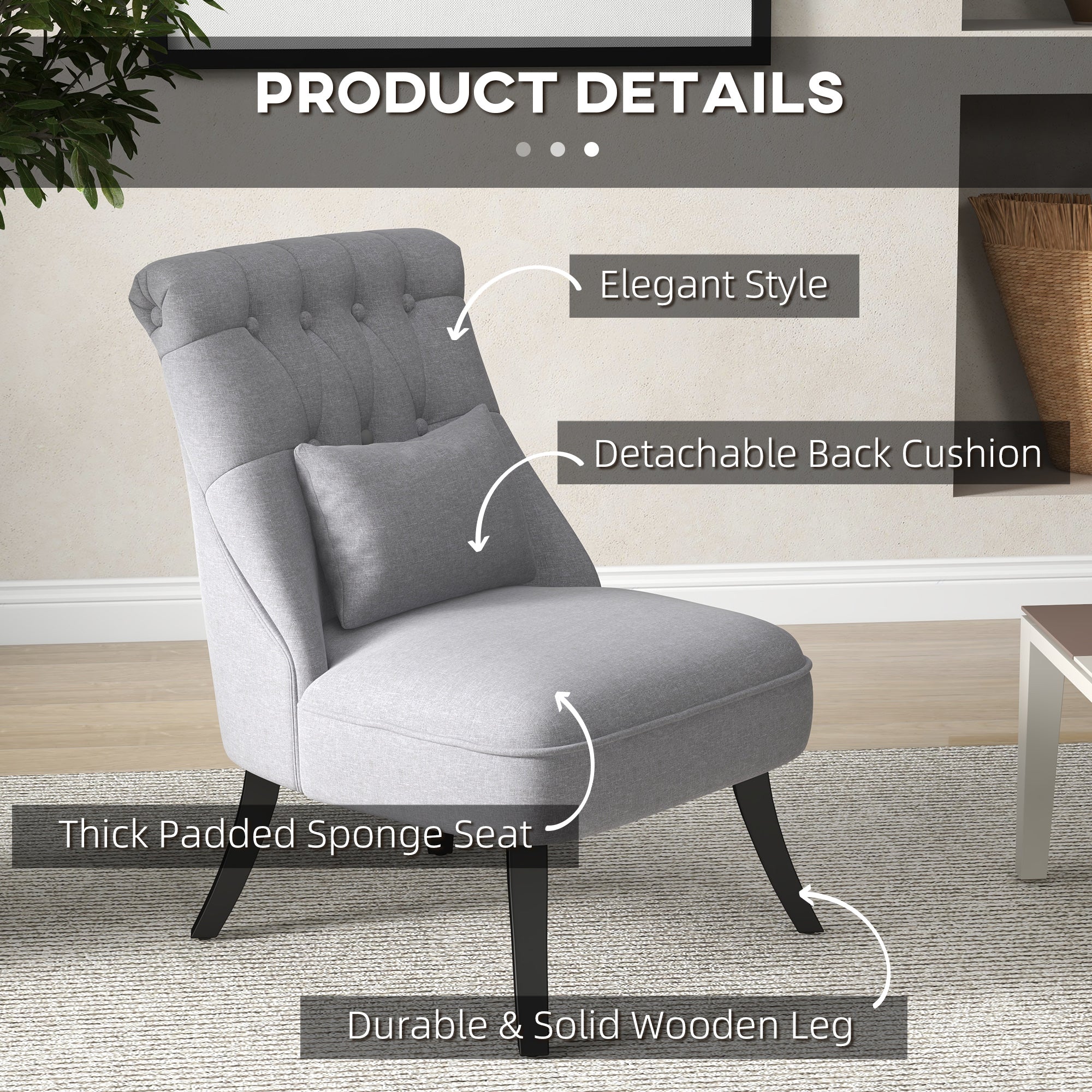 HOMCOM Fabric Single Sofa, Tub Chair, Upholstered Bedroom Chair with Pillow, Solid Wood Leg for Home, Living Room, Dining Room, Set of 2, Grey - North Peak Garden Furniture
