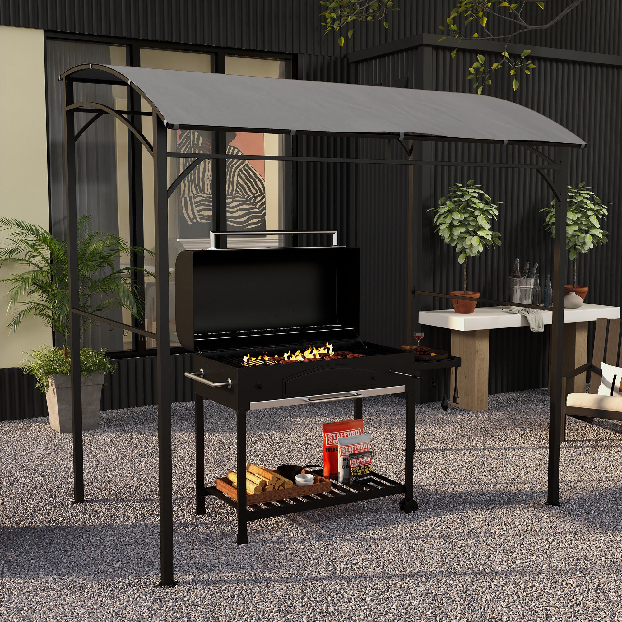 Outsunny 2.2 x 1.5m Metal Frame BBQ Grill Gazebo - Grey - North Peak Garden Furniture