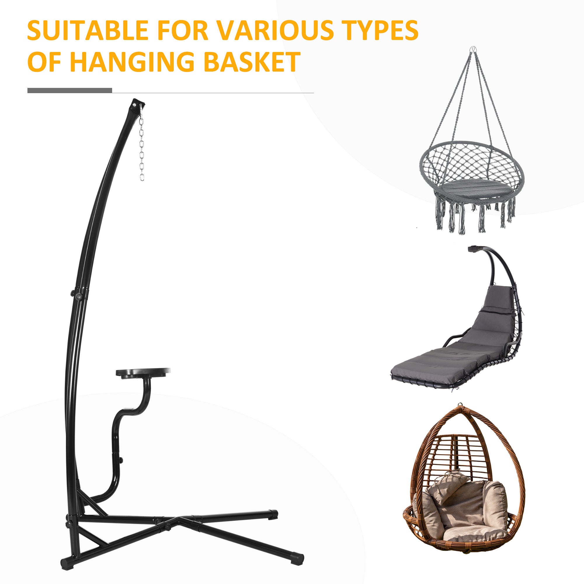 Outsunny Hammock Chair Stand Only Construction Heavy Duty Metal C-Stand for Hanging Hammock Chair Porch Swing Indoor or Outdoor Use - North Peak Garden Furniture