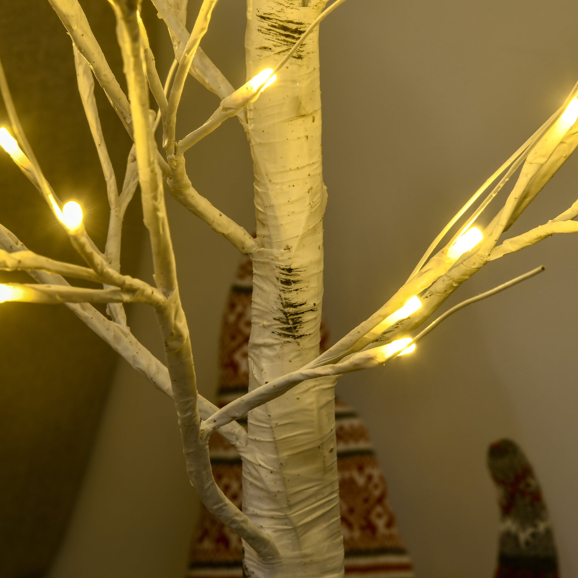 HOMCOM 4ft Artificial White Birch Tree Light with Warm White Pre-Lit LED Light for Indoor and Covered Outdoor Use - North Peak Garden Furniture