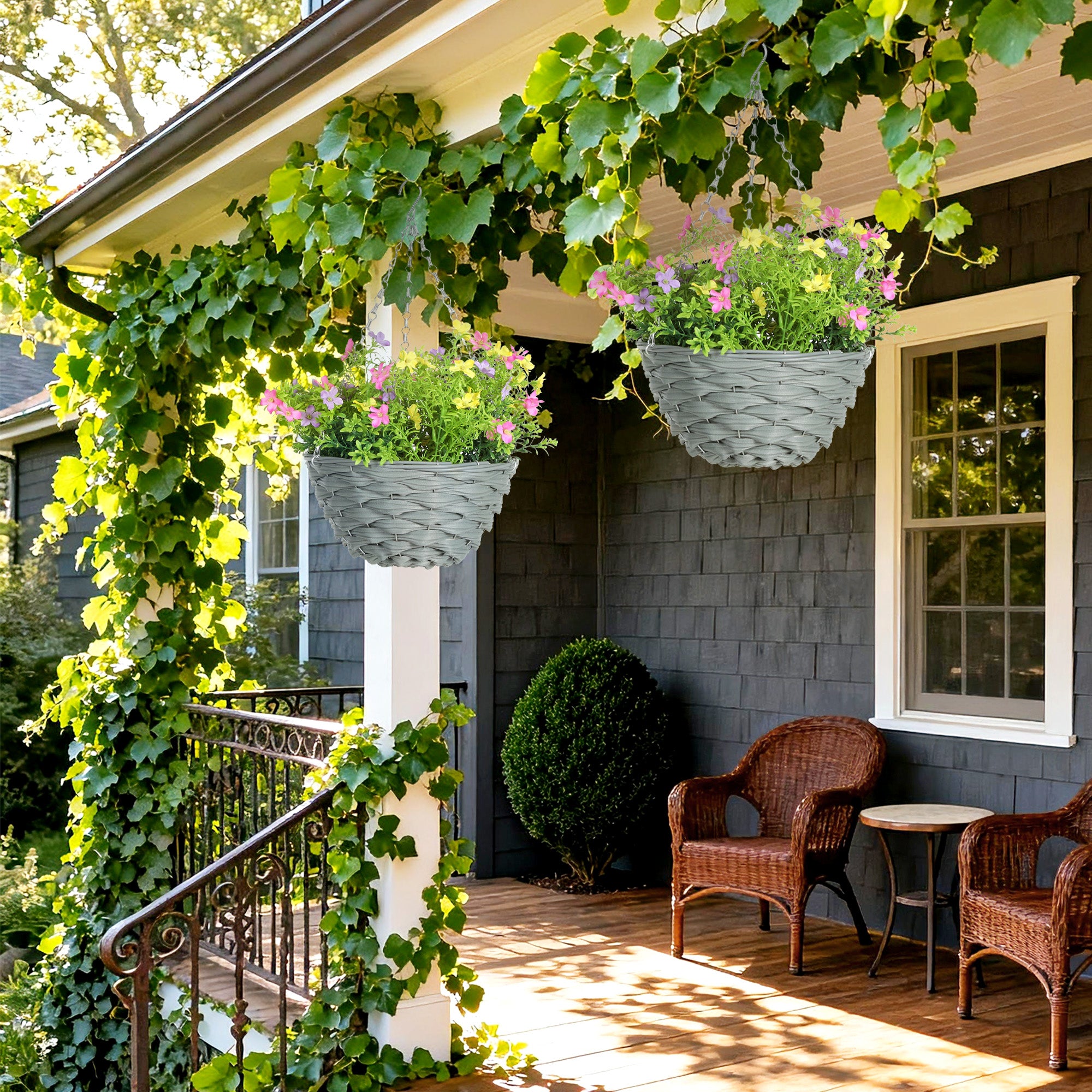 HOMCOM Set of 2 Artificial Hanging Cosmos Flowers - Multi-Colored