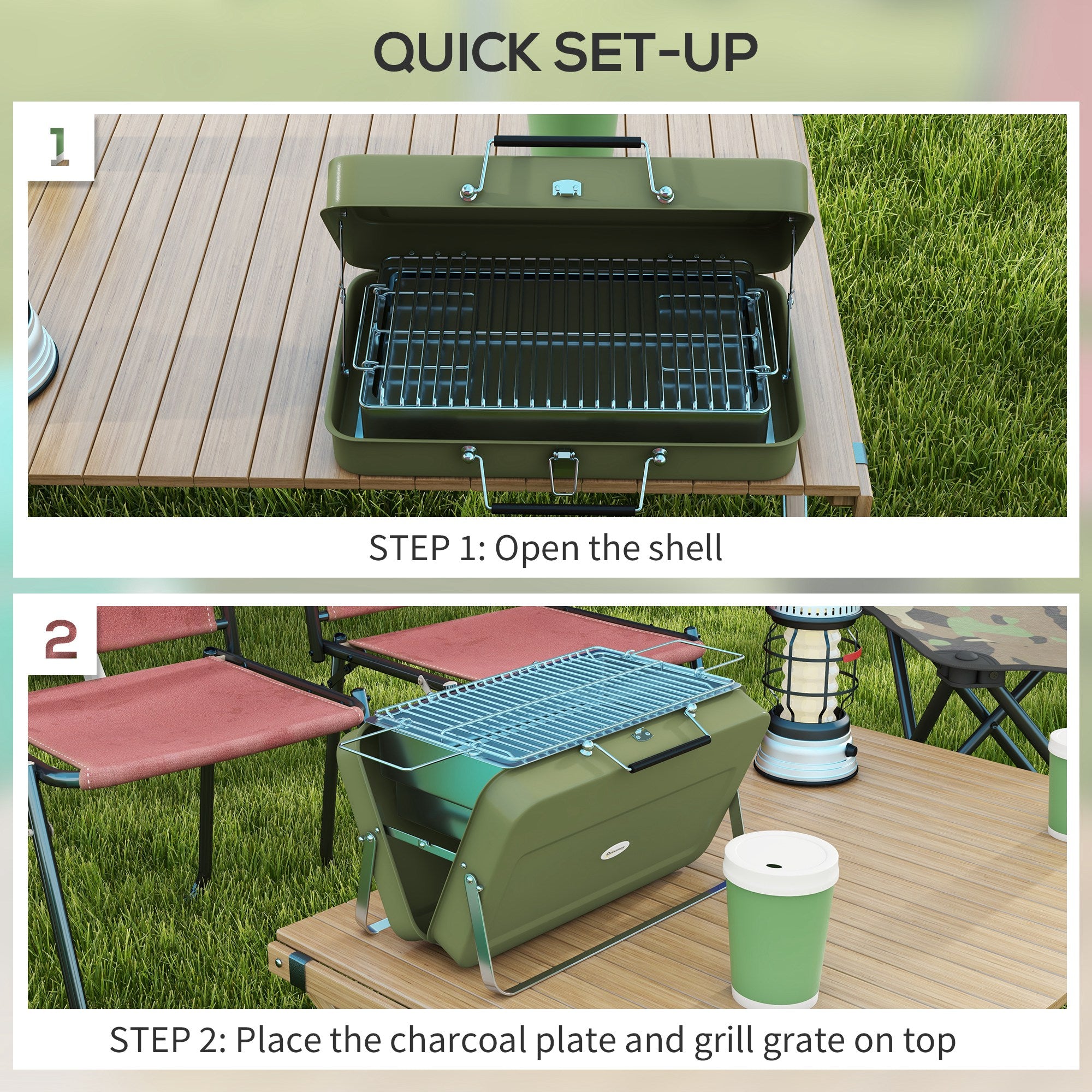 Outsunny Metal Suitable-Style Portable BBQ Grill - Green - North Peak Garden Furniture