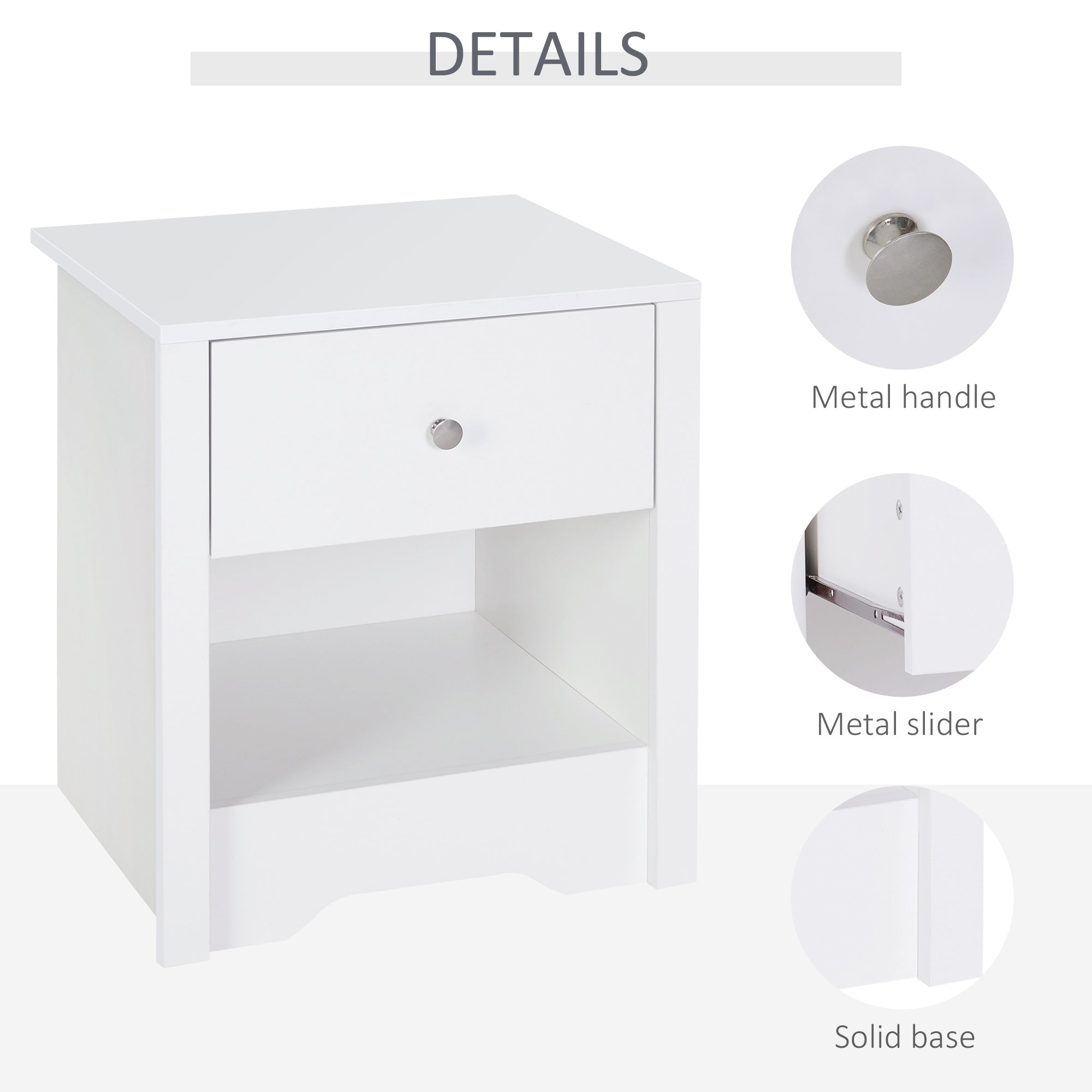 HOMCOM Modern Bedside Table, Nightstand with Drawer Shelf, End Table for Living room, Bedroom White - North Peak Garden Furniture