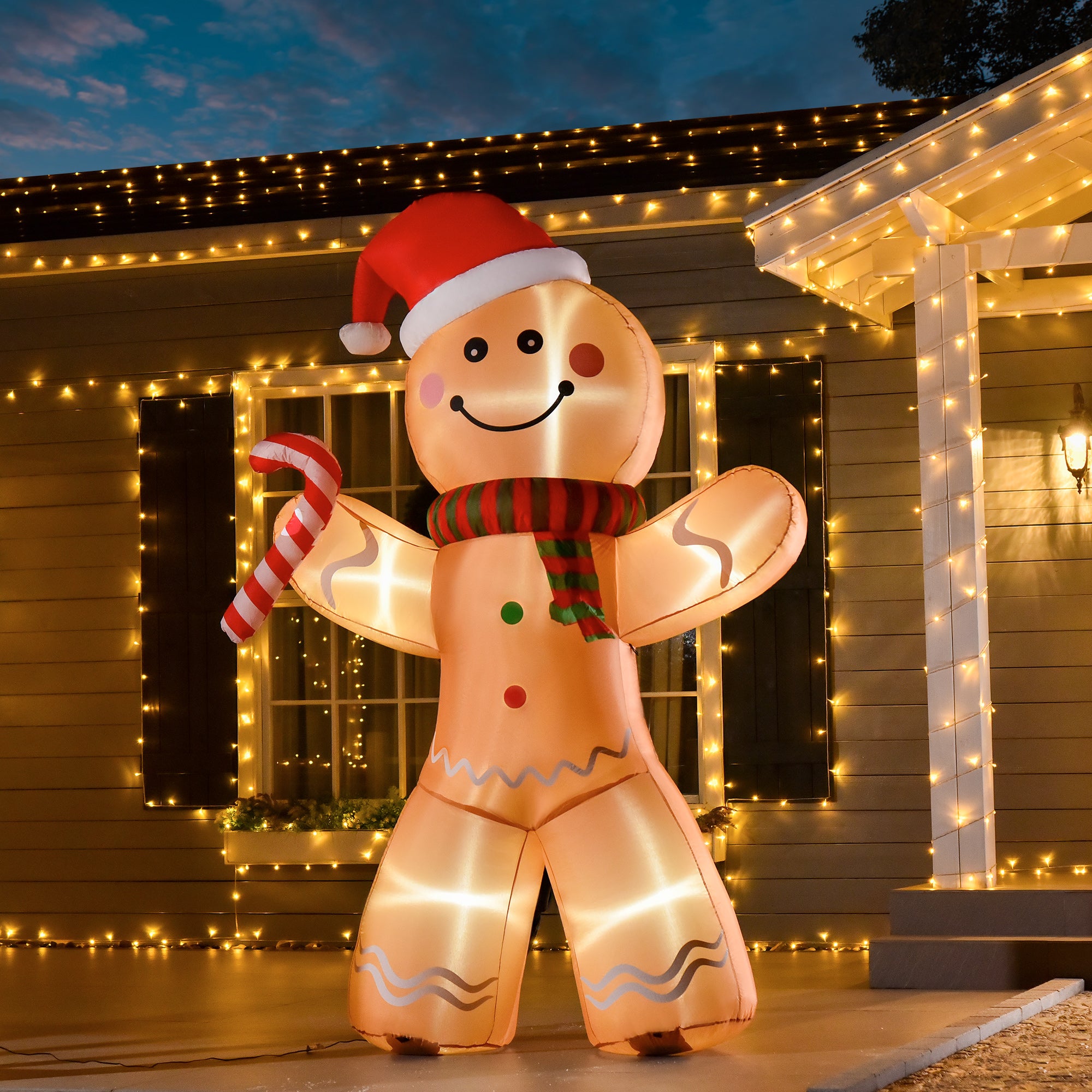 HOMCOM 8ft Christmas Inflatable Gingerbread Man, Lighted Blow Up Yard Decor Indoor Outdoor Garden Lawn Party Prop - North Peak Garden Furniture