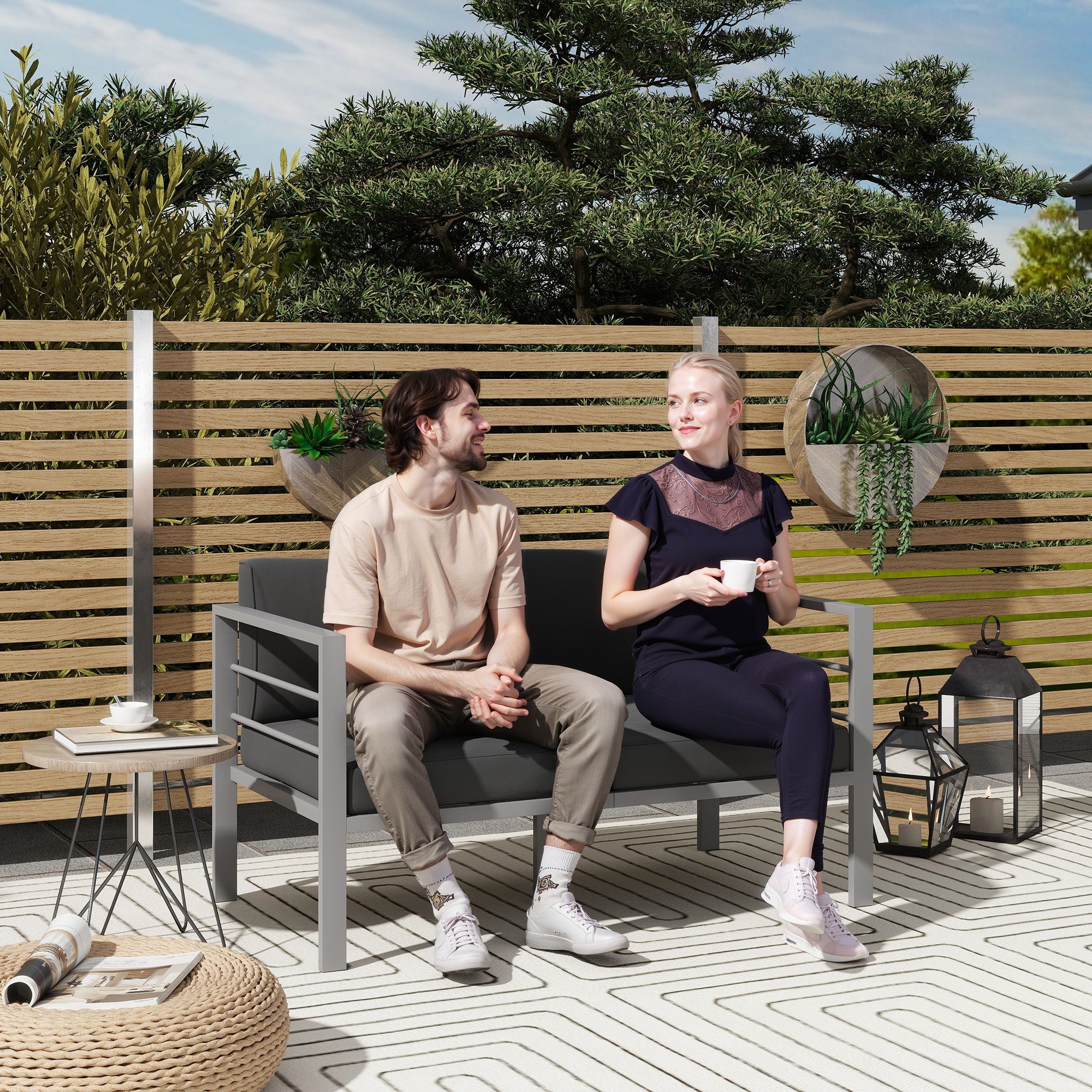 Outsunny Two-Seater Aluminium Garden Sofa - Grey - North Peak Garden Furniture